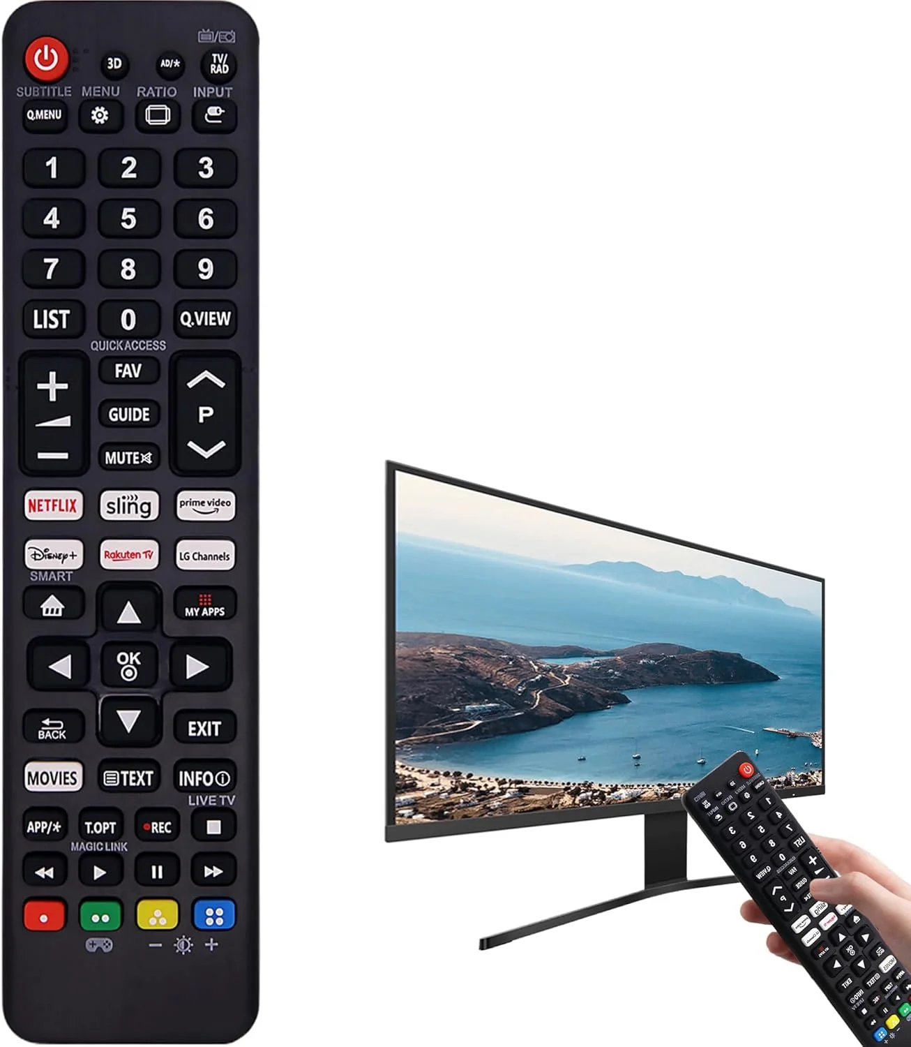 ریموت کنترل یونیورسال BIGTHREE، ریموت کنترل تلویزیون ال جی، جایگزین برای تمام ریموت کنترل های تلویزیون هوشمند ال جی سازگار با تمام تلویزیون های ال ای دی اچ دی تی وی HDR بدون نیاز به تنظیمات
