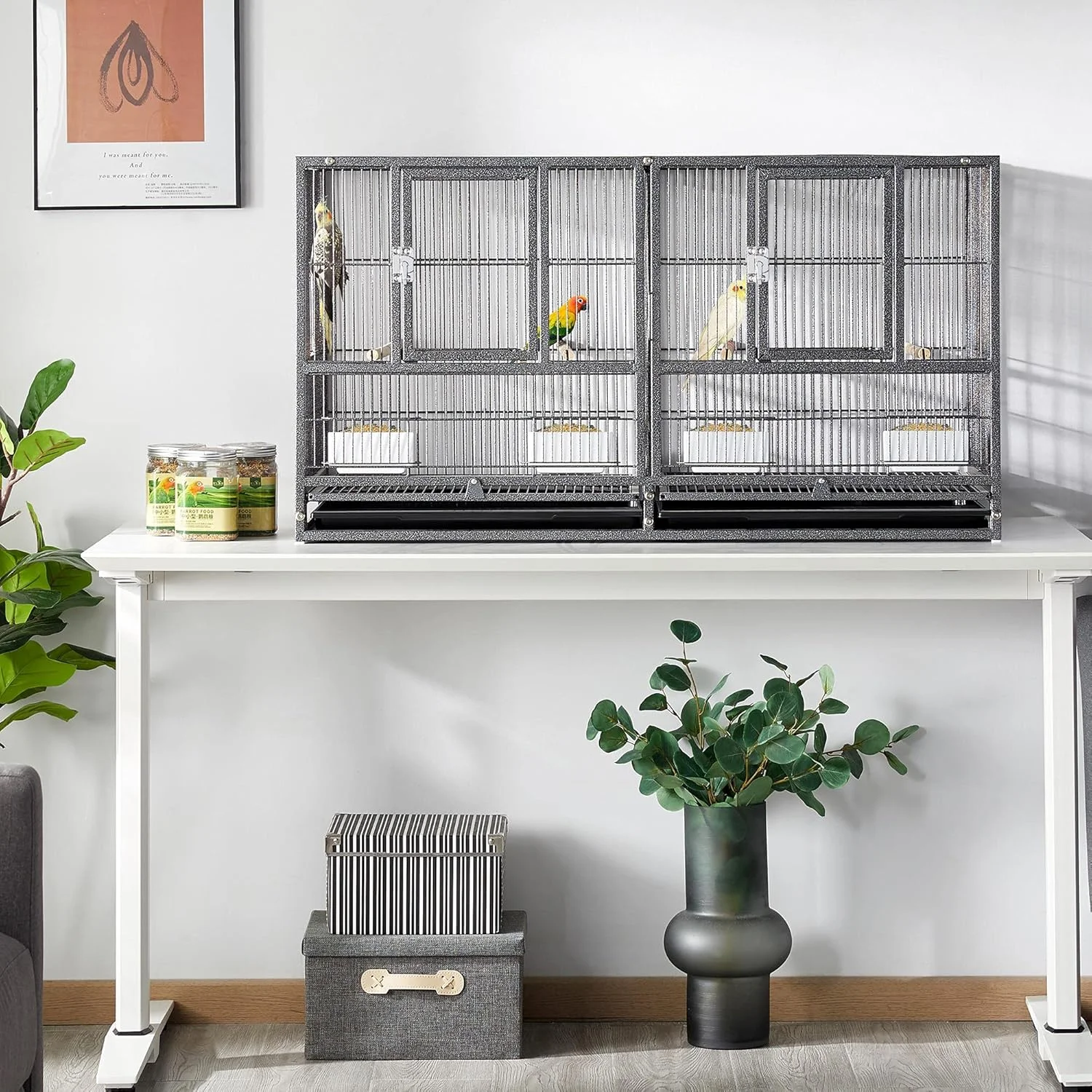 قفس پرنده فلزی Yaheetech، قفس طوطی، قفس پرواز تقسیم شده، قفس پرورش، خانه حیوانات خانگی برای پرندگان کوچک، مرغ عشق، فنچ، قناری، مرغ عشق، عرض 45 سانتی متر