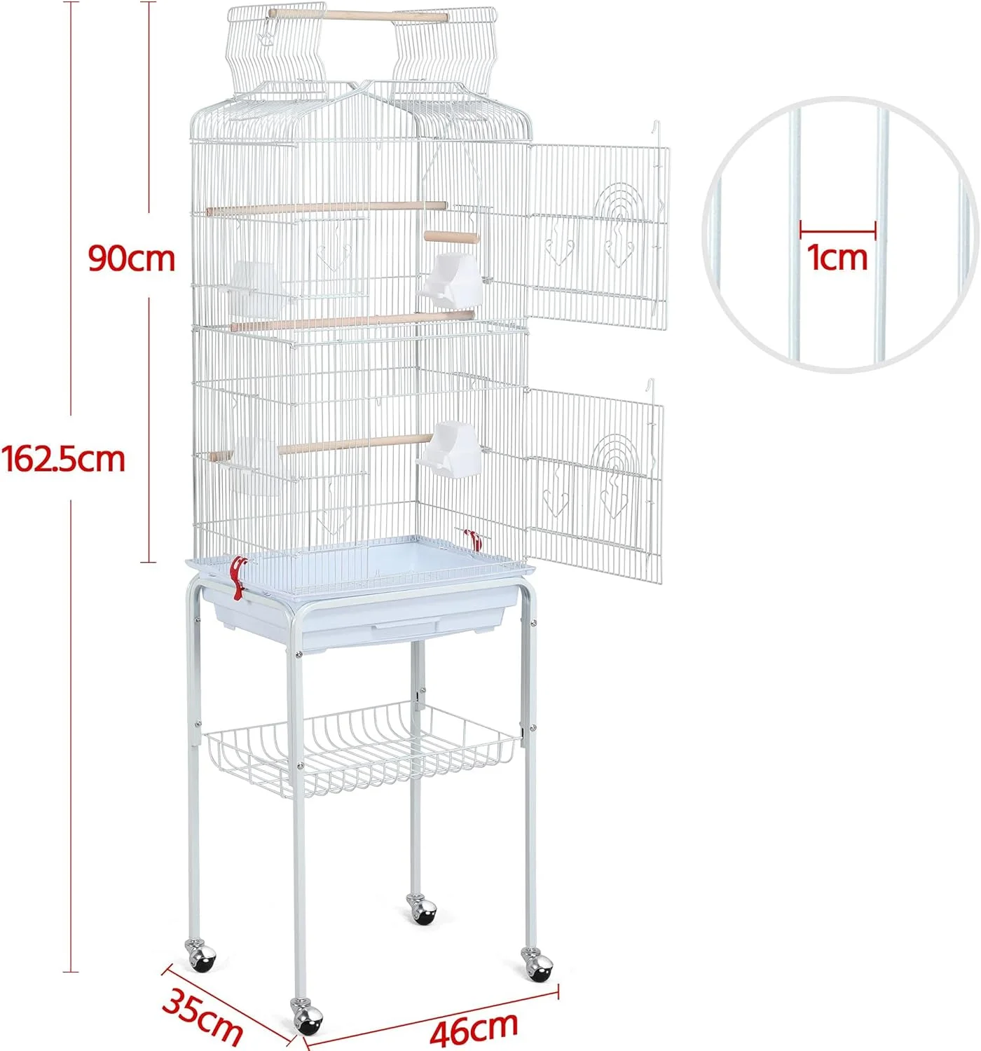 قفس پرنده فلزی Yaheetech برای پرندگان کوچک، قفس طوطی برای مرغ عشق/قناری/عروس هلندی با پایه چرخدار و سقف بازی باز قفس پرنده فلزی Yaheetech برای پرندگان کوچک، قفس طوطی برای مرغ عشق/قناری/عروس هلندی با پایه چرخدار و سقف بازی باز