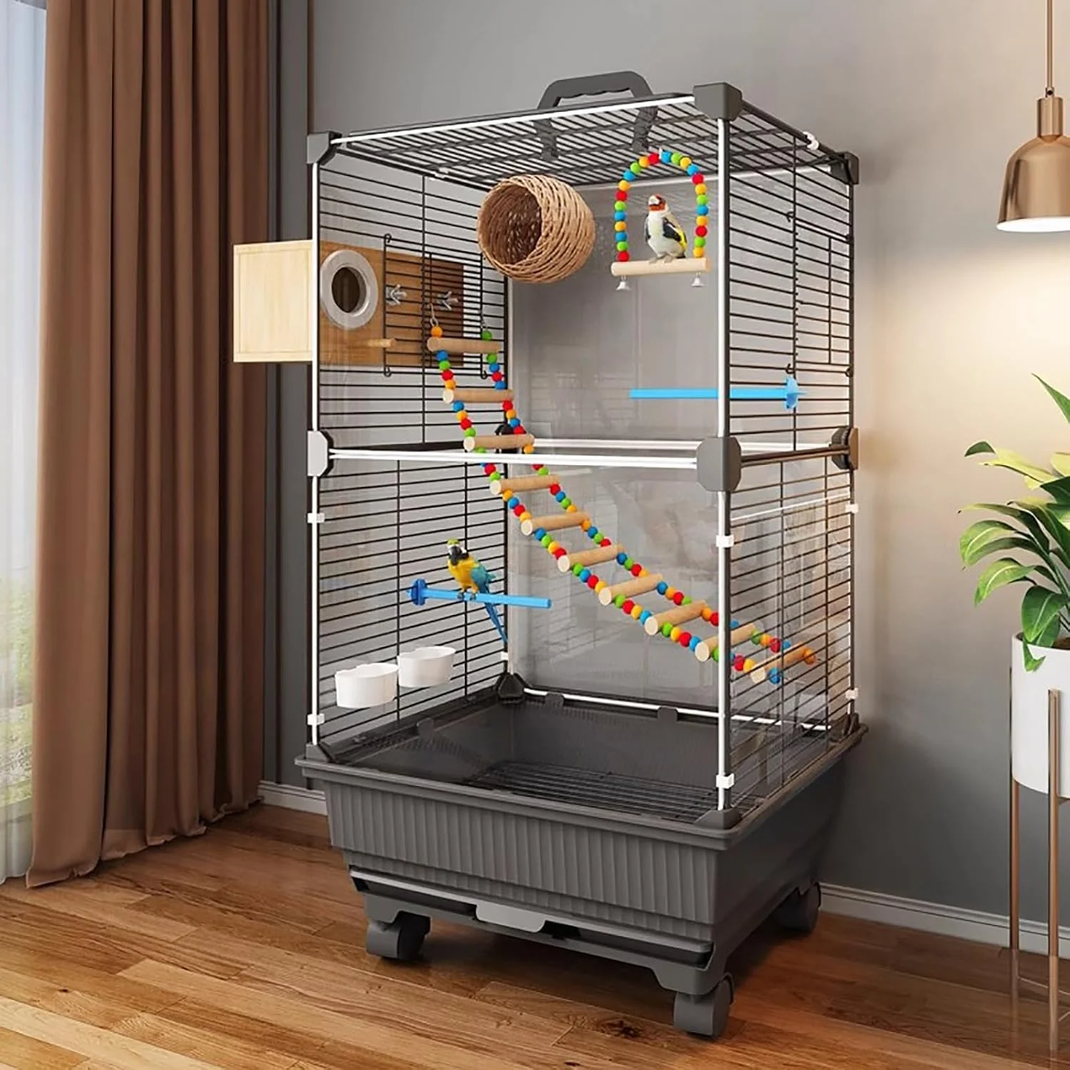 قفس بزرگ پرنده WXXSHGDW، قفس مرغ عشق، قفس طوطی با چرخ، قفس پرنده سرپوشیده با سینی، لانه پرنده، دستگاه جوجه کشی (مشکی) قفس بزرگ پرنده WXXSHGDW، قفس مرغ عشق، قفس طوطی با چرخ، قفس پرنده سرپوشیده با سینی، لانه پرنده، دستگاه جوجه کشی (مشکی)