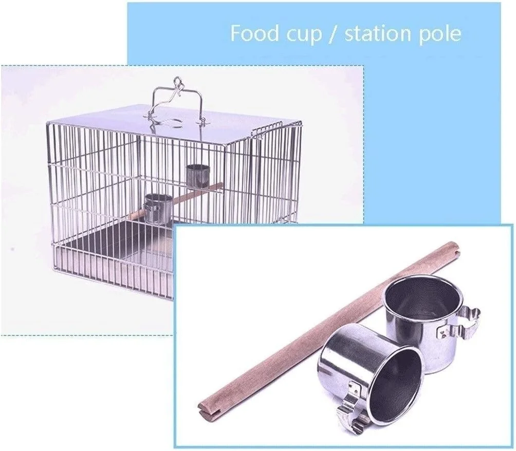 قفس پرنده XBSLJ قفس طوطی استیل ضد زنگ قفس حمام مربعی بزرگ قفس حمام پرنده با فنجان غذا با دوام (رنگ: ارتفاع 20 سانتی متر)