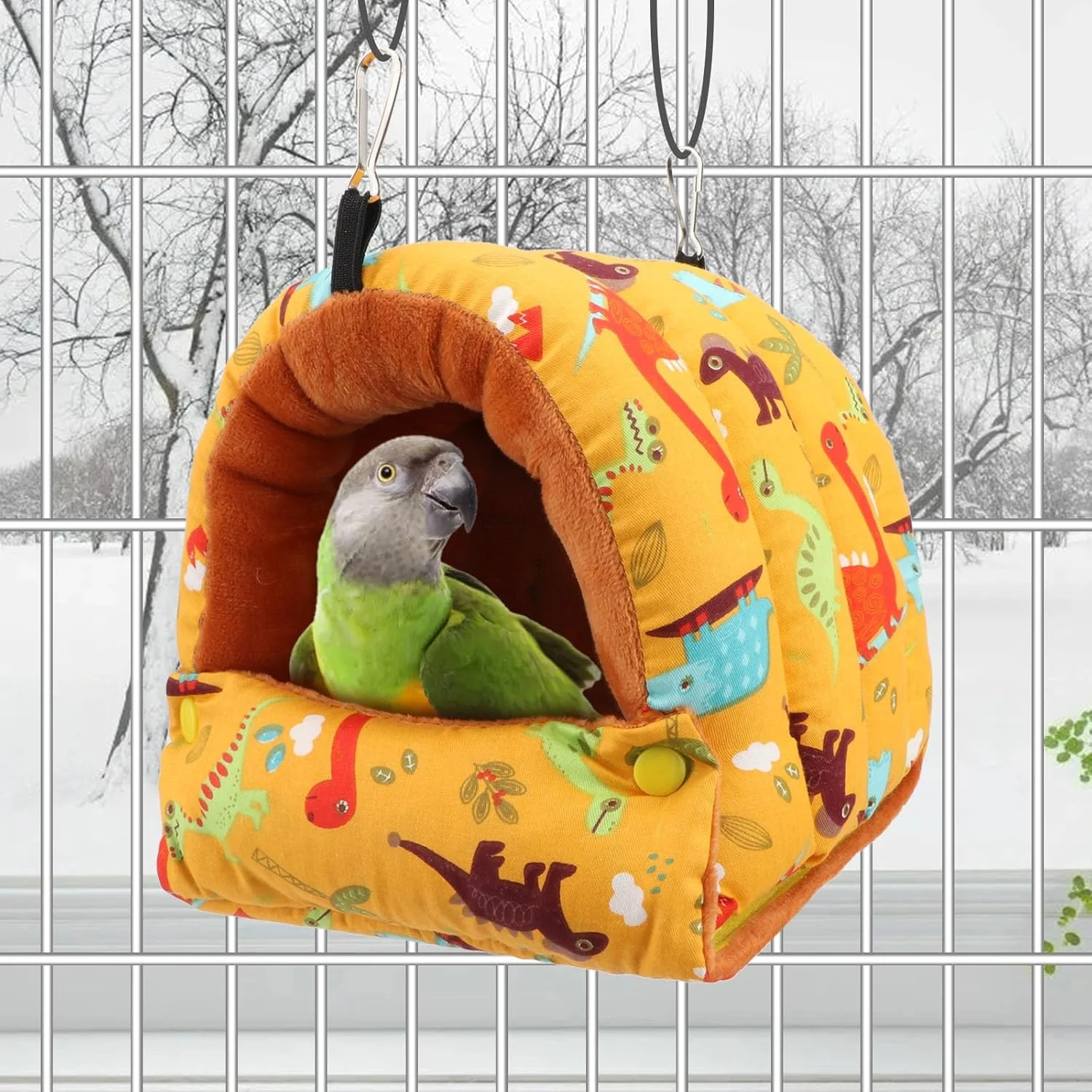 لانه پرنده Wontee، خانه گرم زمستانی، کلبه دنج، تخت پرنده، هاموک آویز برای طوطی ها، مرغ عشق ها، طوطی های کوچک، کایک، سنگال، عروس هلندی، کانور (زرد تیره، متوسط)