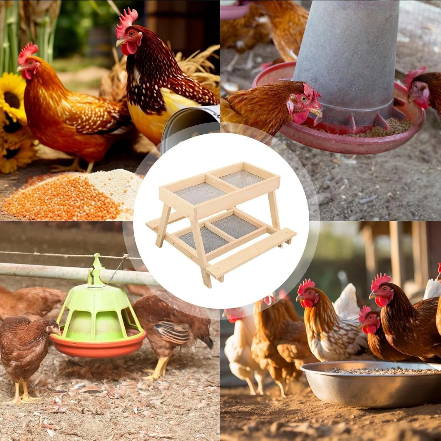 میز پیک نیک مرغ، میز دو طبقه، فیدر غذای چوبی دست ساز مرغ با 4 قسمت، برای طیور، اردک، بوقلمون، پرندگان وحشی، سنجاب ها میز پیک نیک مرغ، میز دو طبقه، فیدر غذای چوبی دست ساز مرغ با 4 قسمت، برای طیور، اردک، بوقلمون، پرندگان وحشی، سنجاب ها