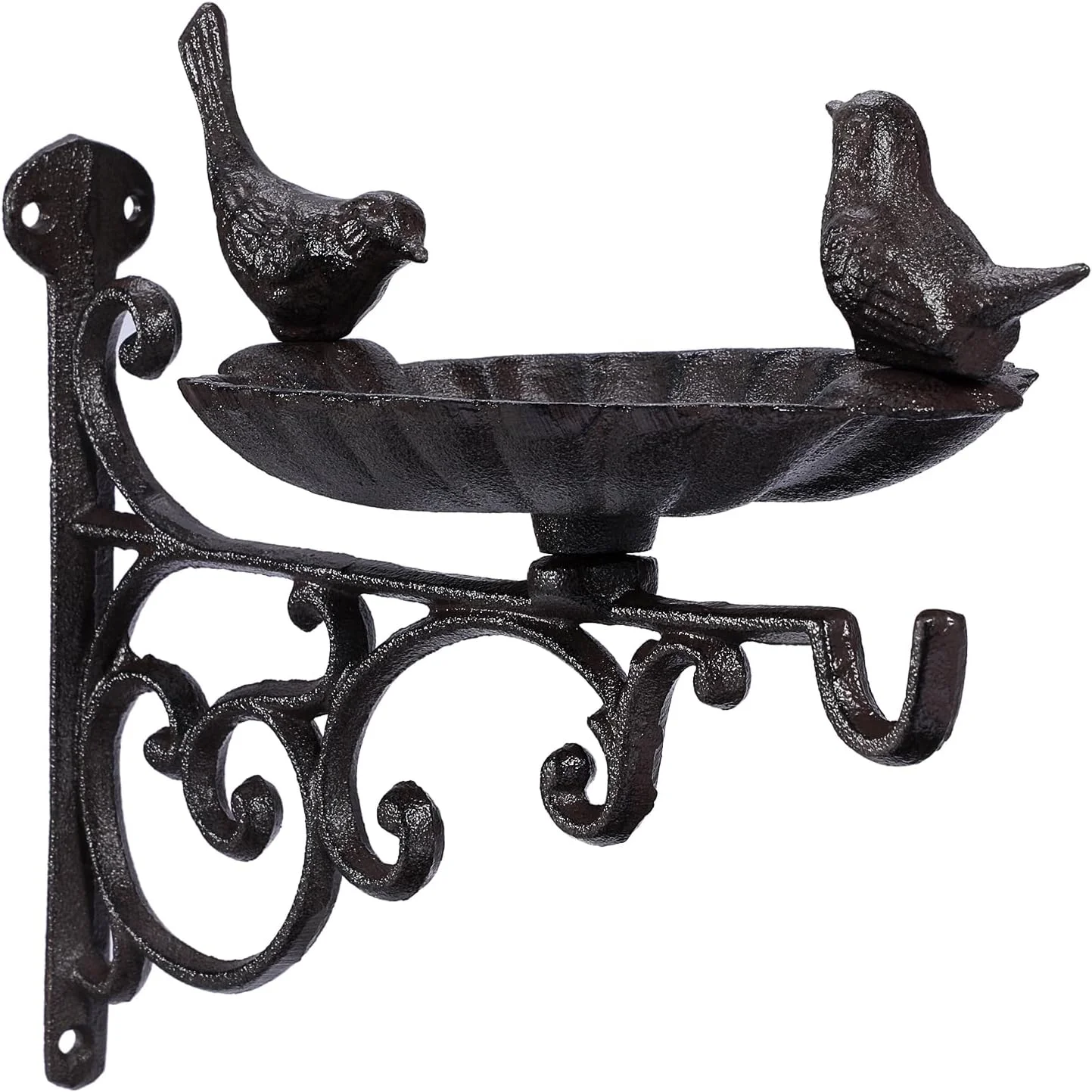 آبخوری/دانخوری دیواری پرندگان JUXYES با براکت آویز، کاسه حمام پرنده چدنی سنگین برای فضای باز، قلاب دیواری پرنده تزئینی باغ عتیقه برای آویزان کردن گیاهان، فانوس ها، زنگ های بادی آبخوری/دانخوری دیواری پرندگان JUXYES با براکت آویز، کاسه حمام پرنده چدنی سنگین برای فضای باز، قلاب دیواری پرنده تزئینی باغ عتیقه برای آویزان کردن گیاهان، فانوس ها، زنگ های بادی