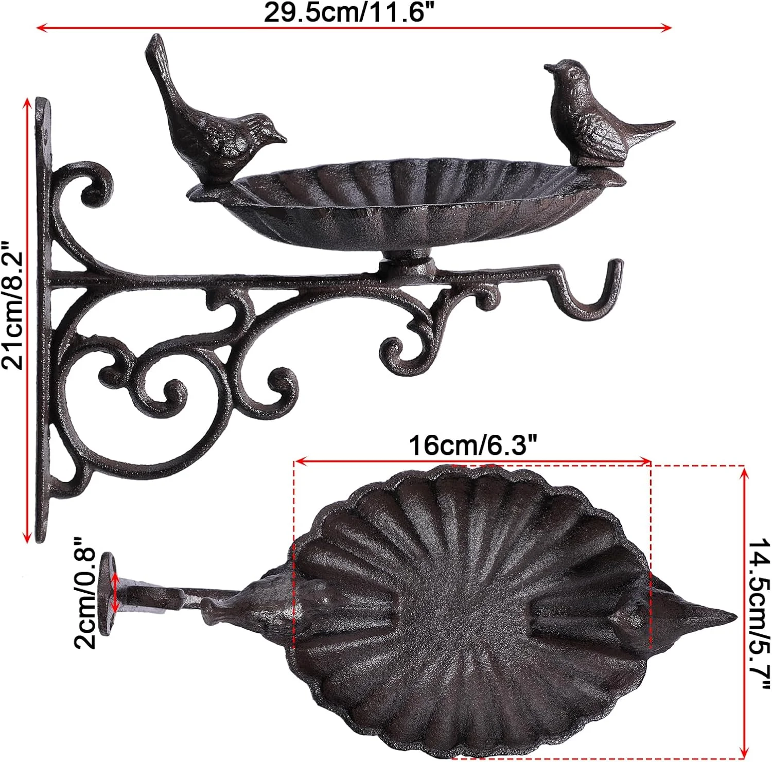 آبخوری/دانخوری دیواری پرندگان JUXYES با براکت آویز، کاسه حمام پرنده چدنی سنگین برای فضای باز، قلاب دیواری پرنده تزئینی باغ عتیقه برای آویزان کردن گیاهان، فانوس ها، زنگ های بادی آبخوری/دانخوری دیواری پرندگان JUXYES با براکت آویز، کاسه حمام پرنده چدنی سنگین برای فضای باز، قلاب دیواری پرنده تزئینی باغ عتیقه برای آویزان کردن گیاهان، فانوس ها، زنگ های بادی