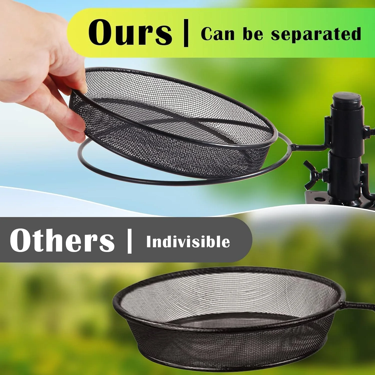 آبخوری و دانخوری پرندگان Joyzzz برای فضای باز، دانخوری عرشه ای پرندگان با سینی توری فلزی و کاسه های آب، مونتاژ آسان با گیره براکت سنگین جداشدنی، دانخوری نرده ای بالکن و ایوان