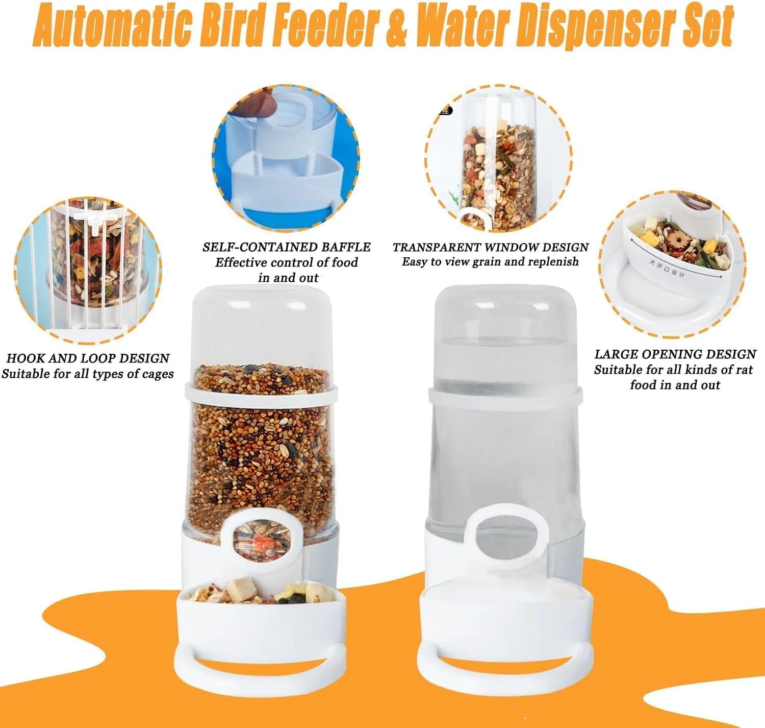 ست ظرف غذا و آب پرندگان - آبخوری اتوماتیک، کاسه آویز غذا، لوازم جانبی قفس برای همستر، کبوتر، طوطی و حیوانات کوچک (2 تکه) ست ظرف غذا و آب پرندگان - آبخوری اتوماتیک، کاسه آویز غذا، لوازم جانبی قفس برای همستر، کبوتر، طوطی و حیوانات کوچک (2 تکه)