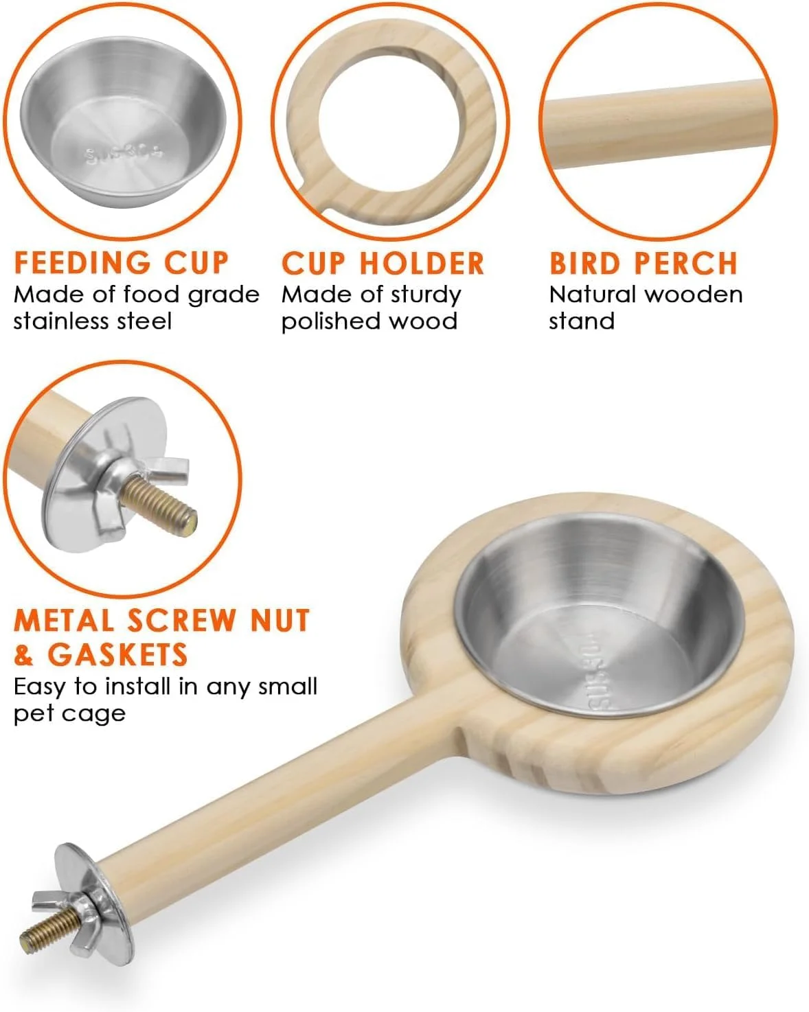 فنجان غذاخوری پرنده YelaJoy و نشیمنگاه چوبی برای پرندگان کوچک - اسباب بازی لوازم جانبی قفس طوطی برای مرغ عشق، باجی، کانور، مرغ مینا، فنچ، قناری، عروس هلندی