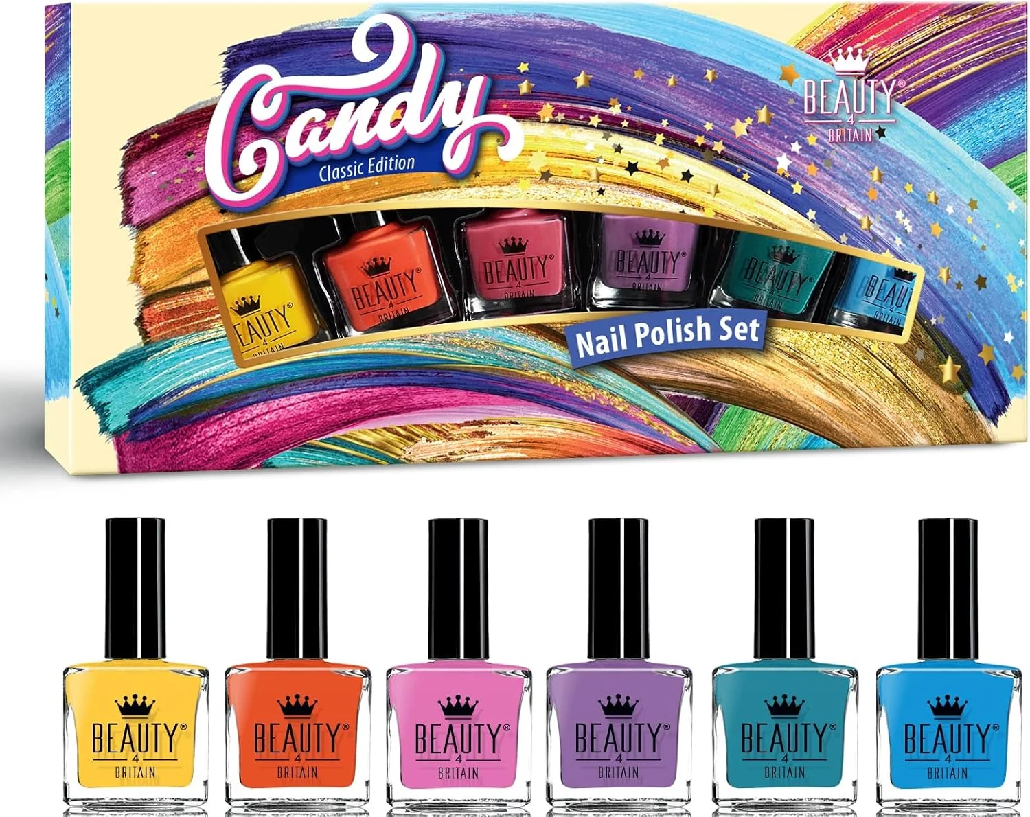 Beauty4Britain ست لاک ناخن لوکس، 6 رنگ روشن مختلف، جعبه هدیه آبنباتی