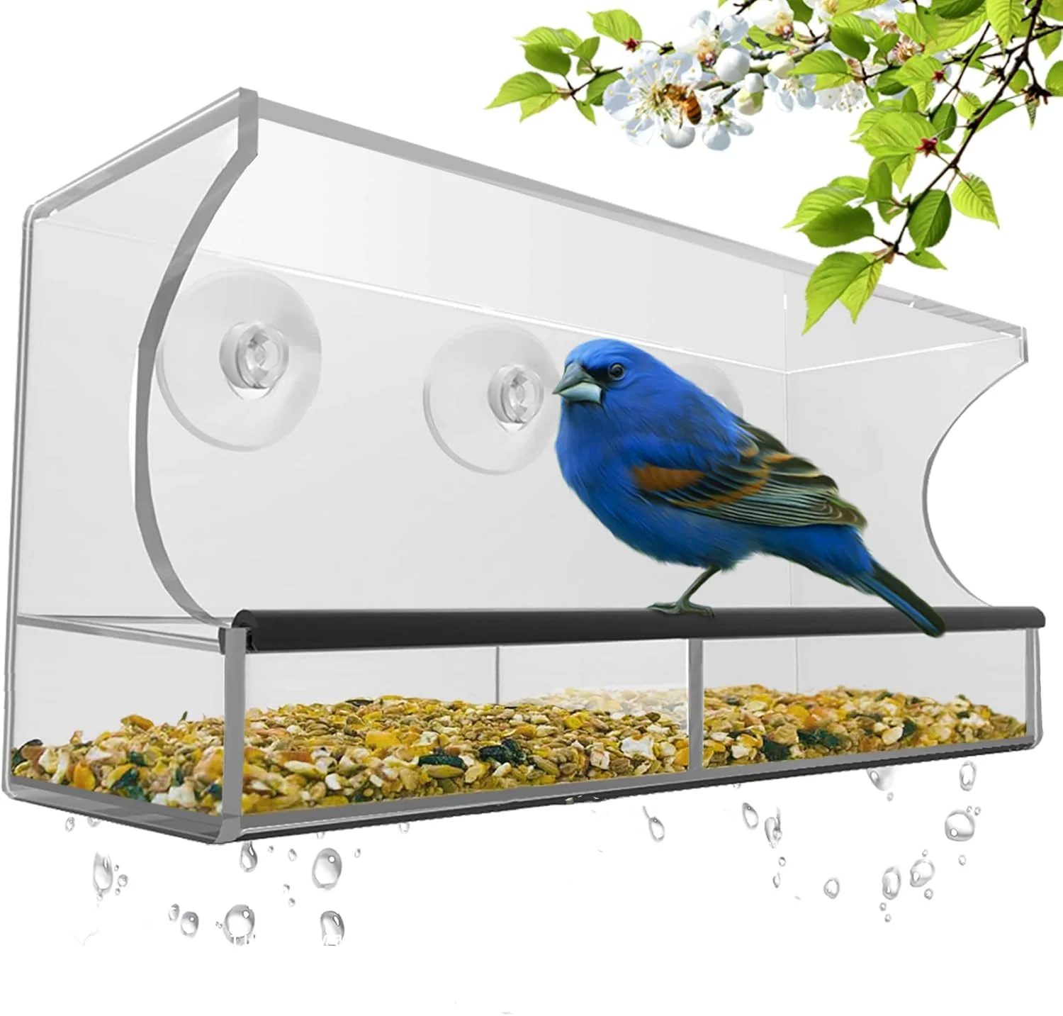 آبخوری/دان خوری پرندگان پنجره ای N/H با مکنده های قوی و سینی دانه آبخوری/دان خوری پرندگان پنجره ای N/H با مکنده های قوی و سینی دانه