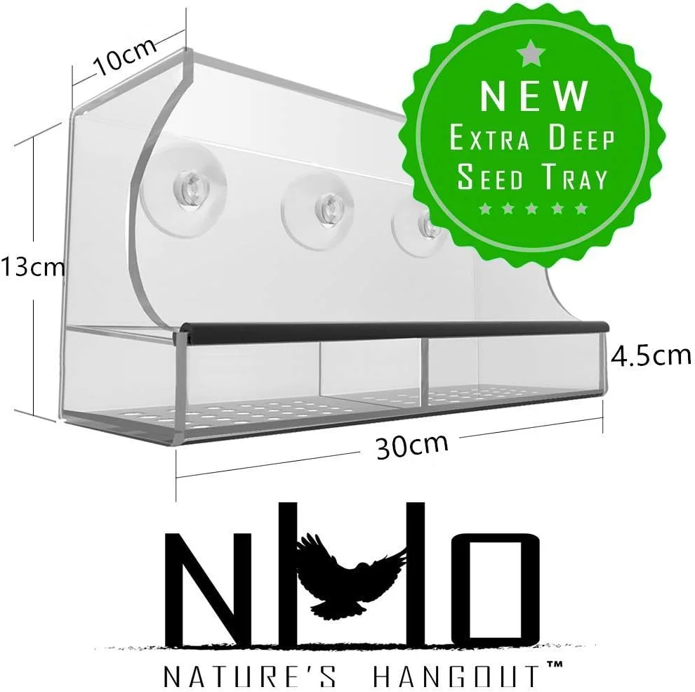 آبخوری/دان خوری پرندگان پنجره ای N/H با مکنده های قوی و سینی دانه آبخوری/دان خوری پرندگان پنجره ای N/H با مکنده های قوی و سینی دانه