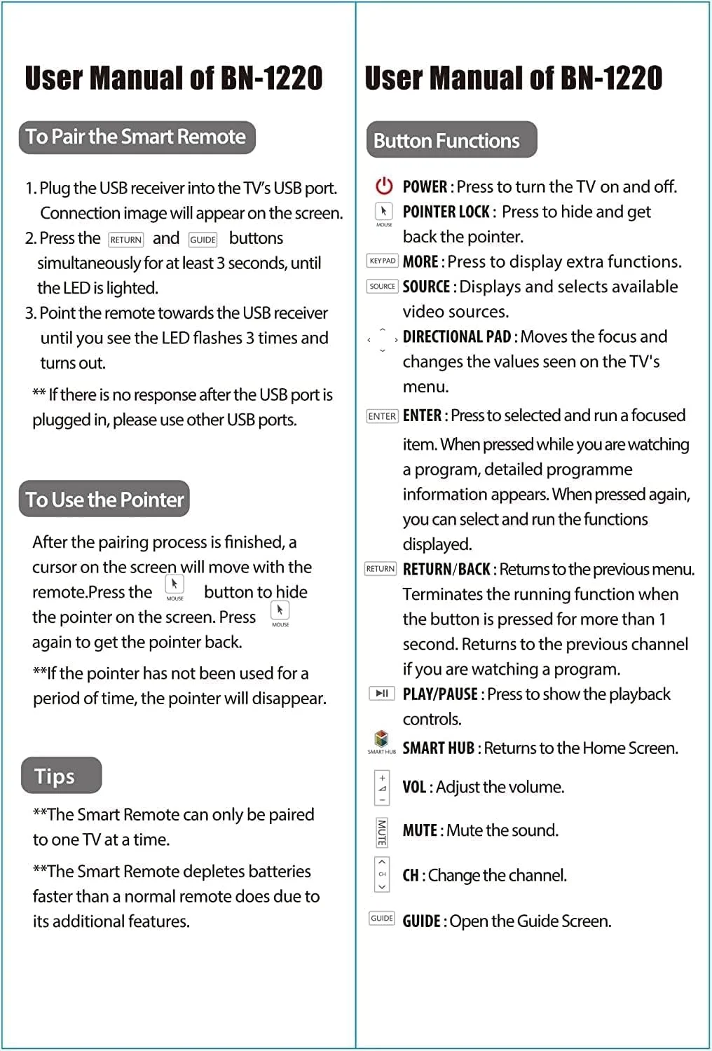 ریموت کنترل جایگزین Neo Classic BN-1220 سازگار با تلویزیون هوشمند سامسونگ، پشتیبانی از عملکرد اشاره گر ماوس