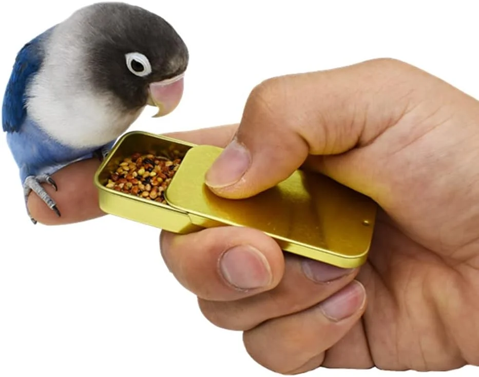 تینسری 2 عددی قوطی حلبی آموزش پرندگان، ظرف غذای کشویی، جعبه نگهداری خوراکی برای طوطی و مرغ عشق، طلایی تینسری 2 عددی قوطی حلبی آموزش پرندگان، ظرف غذای کشویی، جعبه نگهداری خوراکی برای طوطی و مرغ عشق، طلایی