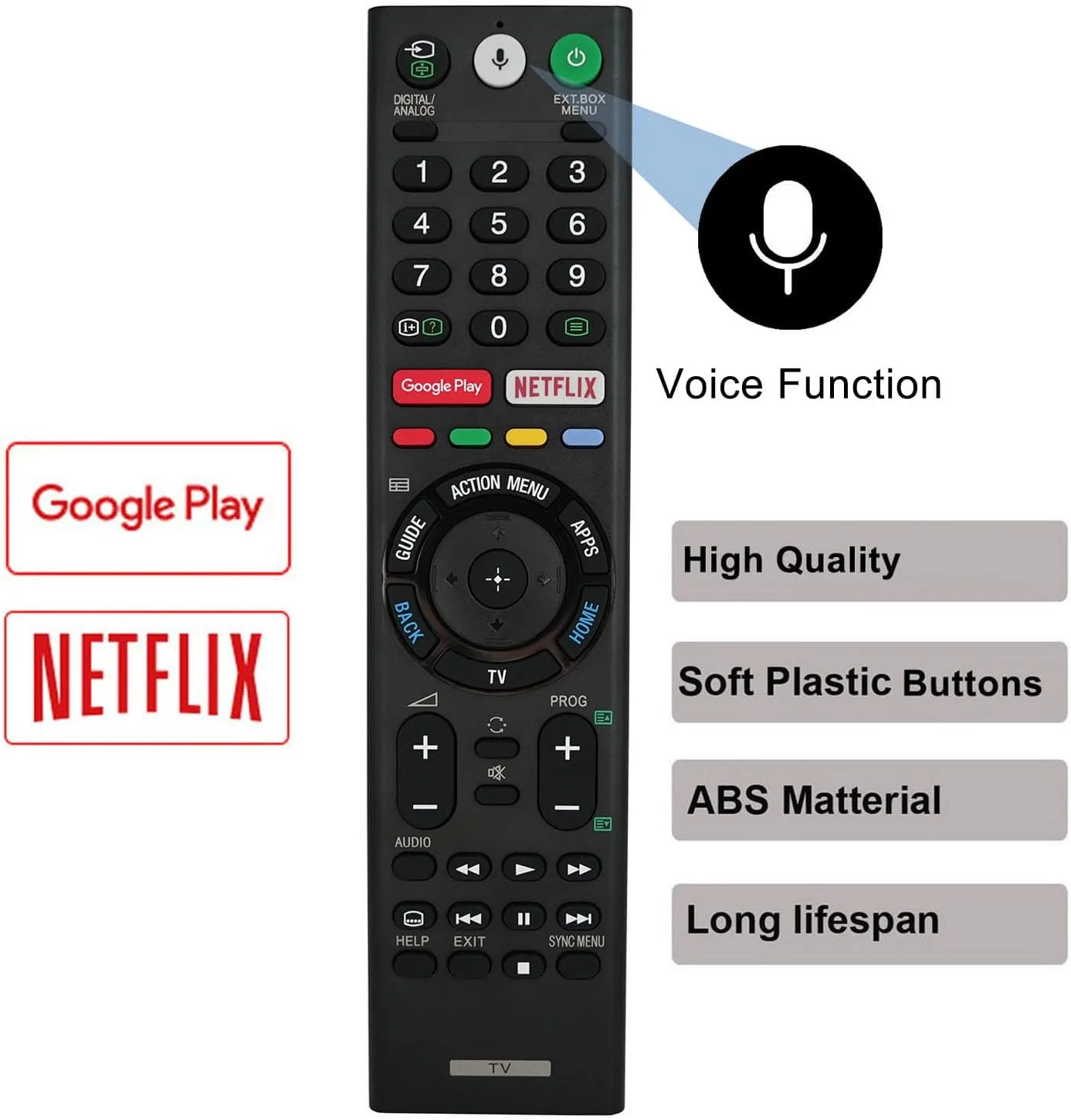 ریموت کنترل جایگزین صوتی RMF-TX310P سازگار با تلویزیون سونی KD-75X8000G KD-65X8000G KD-55X8000G KD-49X8000G KD-43X8000G KD-65X8077G KD-55X8077G KD-65X7500F KD-55X7500F RMF-TX310C RMF-TX310T