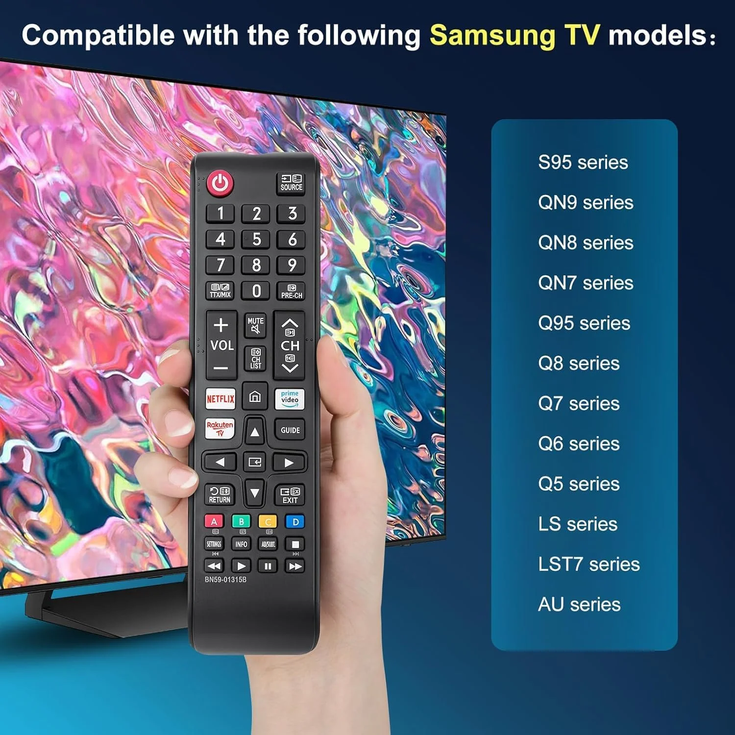 ریموت کنترل یونیورسال برای تلویزیون سامسونگ، جایگزین ریموت برای تمام تلویزیون های هوشمند ال سی دی ال ای دی SUHD UHD HDTV 3D سامسونگ مدل های BN59-01199F BN59-01315A BN59-01315B BN59-01315J BN59-01315D BN59-01315N