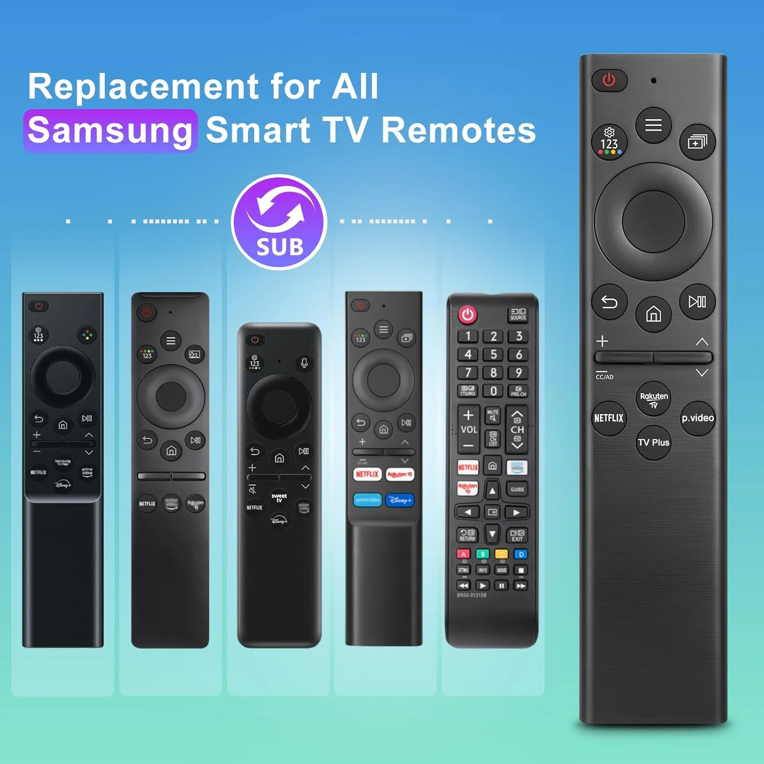 ریموت کنترل یونیورسال تلویزیون های هوشمند سامسونگ، ریموت کنترل جایگزین برای تلویزیون های LED QLED UHD SUHD HDR LCD سامسونگ سری BN59-01385A BN59-01391A BP59-00149A