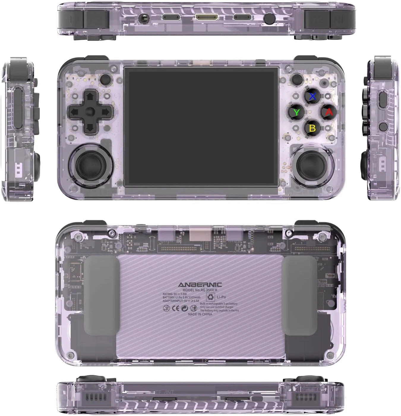 کنسول بازی دستی رترو RG35XX H، کنسول افقی با 2 جوی استیک، دارای 64 گیگابایت TF داخلی با 5500 بازی، باتری 3300 میلی آمپر ساعتی، صفحه نمایش 3.5 اینچی IPS، پشتیبانی از 5G WiFi، بلوتوث، خروجی HDMI TV (بنفش شفاف) کنسول بازی دستی رترو RG35XX H، کنسول افقی با 2 جوی استیک، دارای 64 گیگابایت TF داخلی با 5500 بازی، باتری 3300 میلی آمپر ساعتی، صفحه نمایش 3.5 اینچی IPS، پشتیبانی از 5G WiFi، بلوتوث، خروجی HDMI TV (بنفش شفاف)