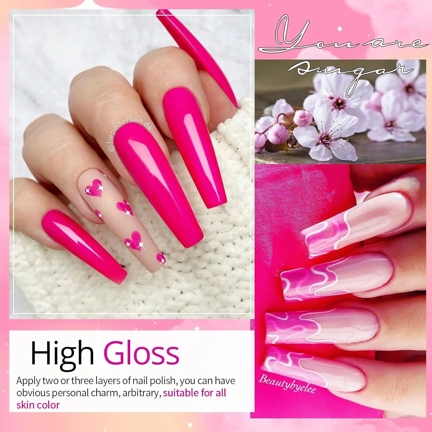 ست لاک ژل صورتی UR SUGAR، ست لاک ژل صورتی داغ ولنتاین 6 رنگ، کیت طراحی ناخن LED با قابلیت خیساندن، مناسب مانیکور و طراحی ناخن در خانه، هدیه برای زنان و دختران