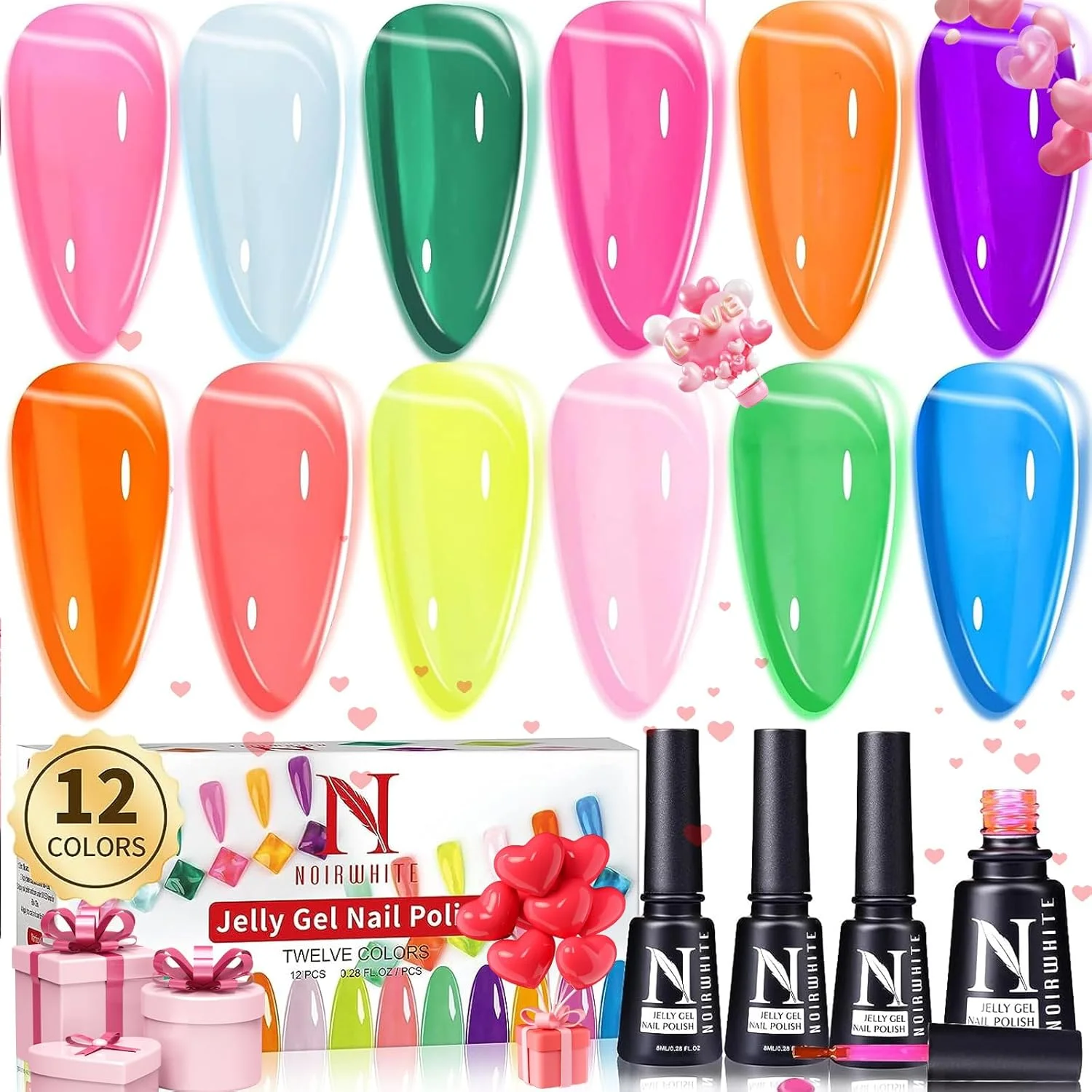 لاک ژل ژله ای نویروایت، مجموعه 12 رنگ براق و ترندی، لاک ژل شفاف، ست لاک ژل رنگ های صورتی کالباسی، بنفش، سبز، آبی، زرد، کیت لاک ژل ژله ای، مناسب استفاده در خانه، طراحی ناخن و سالن، خشک شدن با UV LED لاک ژل ژله ای نویروایت، مجموعه 12 رنگ براق و ترندی، لاک ژل شفاف، ست لاک ژل رنگ های صورتی کالباسی، بنفش، سبز، آبی، زرد، کیت لاک ژل ژله ای، مناسب استفاده در خانه، طراحی ناخن و سالن، خشک شدن با UV LED