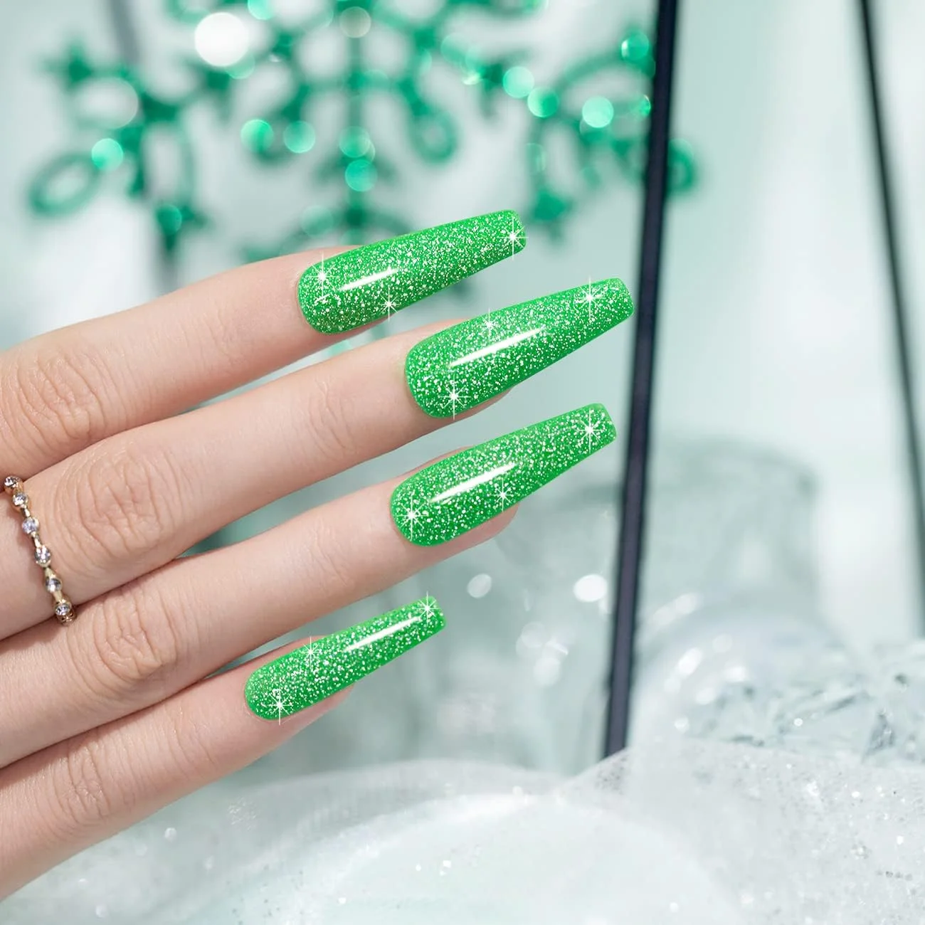 لاک ژل ناخن سبز RARJSM، 7.5 میلی لیتر، لاک ژل بازتابنده، لاک ژل اکلیلی، مجموعه آب نبات تابستانی، ژل ناخن سبز نئون درخشان الماسی برای شروع کننده های ناخن DIY، نیاز به لامپ UV LED