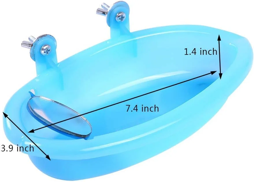 ظرف حمام پرنده مومو بر با آینه برای قفس، آبی