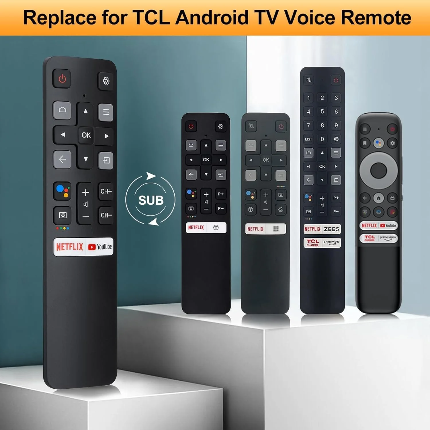 ریموت کنترل صوتی برای تلویزیون هوشمند TCL، جایگزین ارتقا یافته RC802V برای تلویزیون های هوشمند اندروید TCL