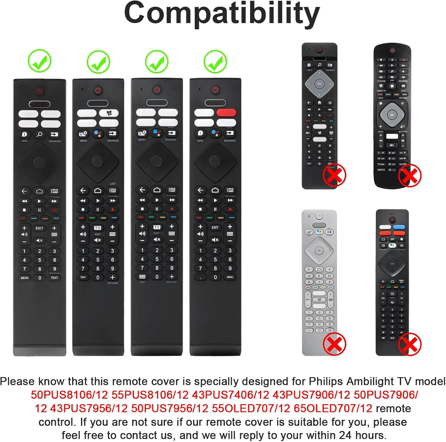 محافظ سیلیکونی ریموت کنترل تلویزیون فیلیپس Ambilight مدل YiBiChin، ضد لغزش، سازگار با فیلیپس 43PUS7906/12 55OLED707/12 65OLED707/12 به همراه بند (مشکی)