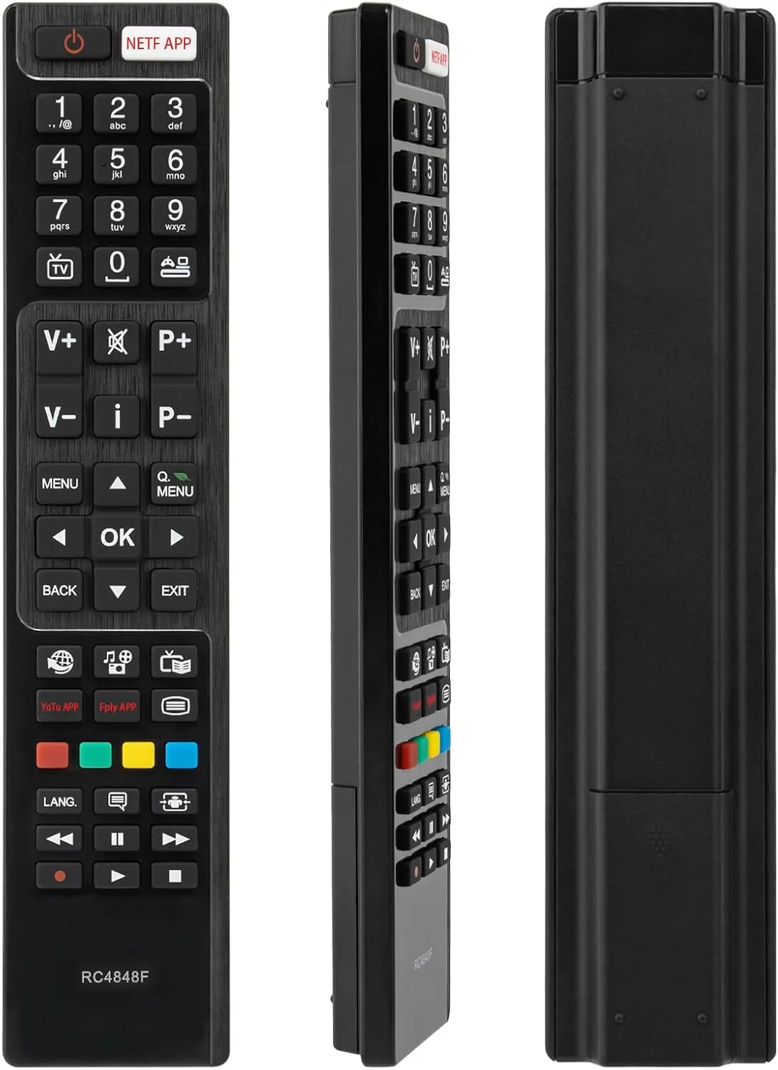 ریموت کنترل جایگزین یونیورسال YiBiChin برای تلویزیون های Hitachi/Bush/Polaroid، ریموت کنترل RC4848F سازگار با تلویزیون های هوشمند Hitachi/Polaroid/Bush، دارای 3 دکمه میانبر محبوب، بدون نیاز به تنظیم