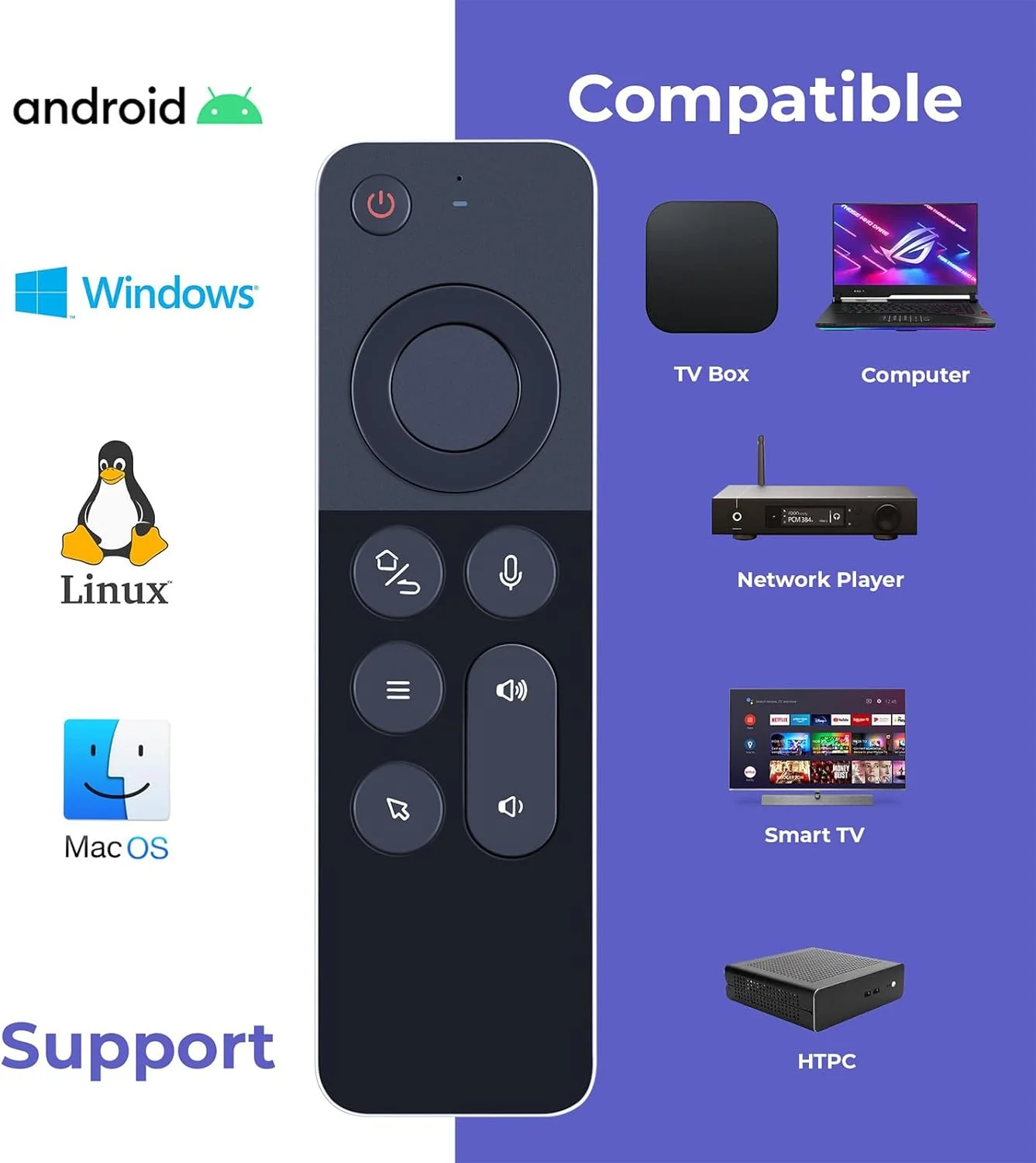 موس هوایی W3، کنترل از راه دور صوتی بی‌سیم 2.4G با کیبورد، سازگار با Nvidia Shield/اندروید باکس/کامپیوتر/پروژکتور/HTPC/کامپیوترهای All-in-one
