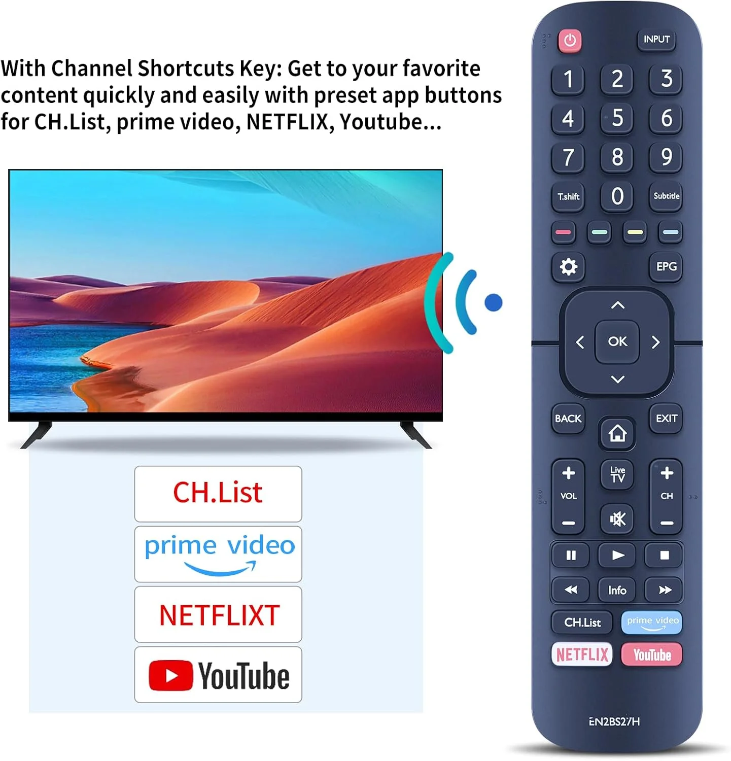 ریموت کنترل جهانی WDZP EN2BS27H برای تلویزیون های 4K UHD Hisense مدل های 55R5 50R5 58R5 65R5 B7100 70B7100UW 55B7100UW 43B7100UW 50B7100UW 65B7100UW 55B7100UW Q8600 65Q8600UWG B8000 65B8000UW LEDN70B7100UW و غیره