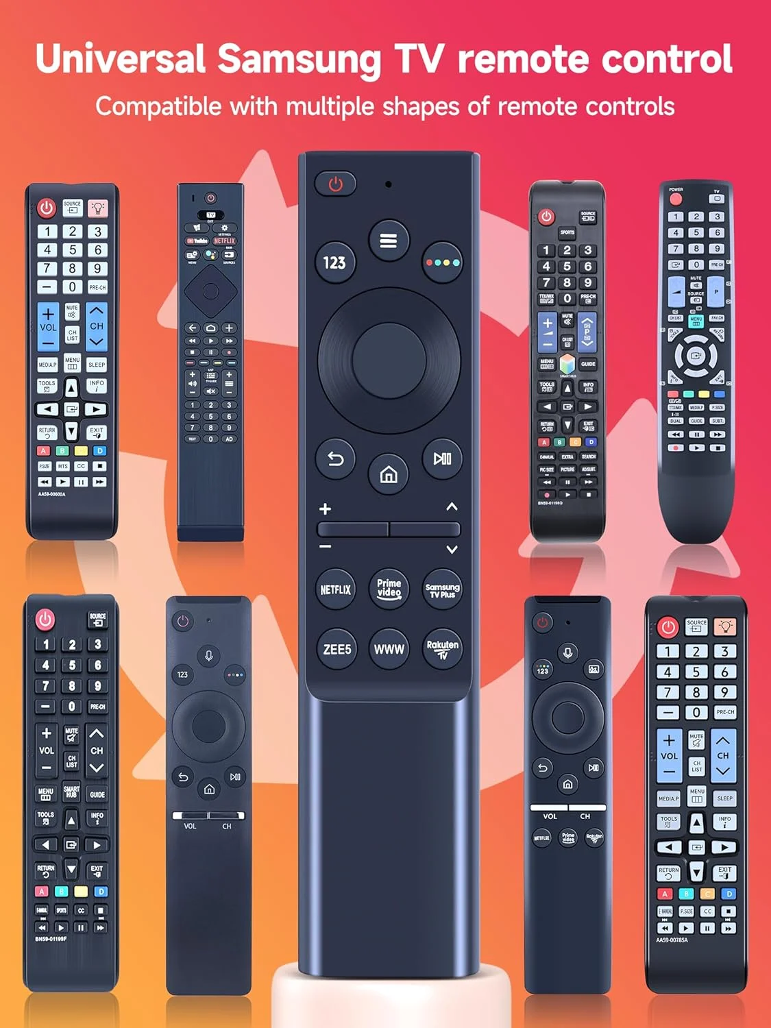 ریموت کنترل یونیورسال جدید برای تلویزیون های هوشمند سامسونگ 4K QLED LED NEO UHD HDTV و تلویزیون های خمیده، دارای دکمه های نتفلیکس و پرایم ویدیو