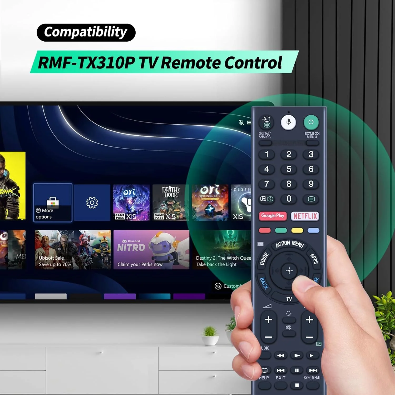 کنترل از راه دور صوتی WDZP RMF-TX310P مناسب برای تلویزیون های هوشمند سونی سری X78F، سری X83F، سری X75F، سری TVA8G، سری X85F، سری X90F، سری X80G