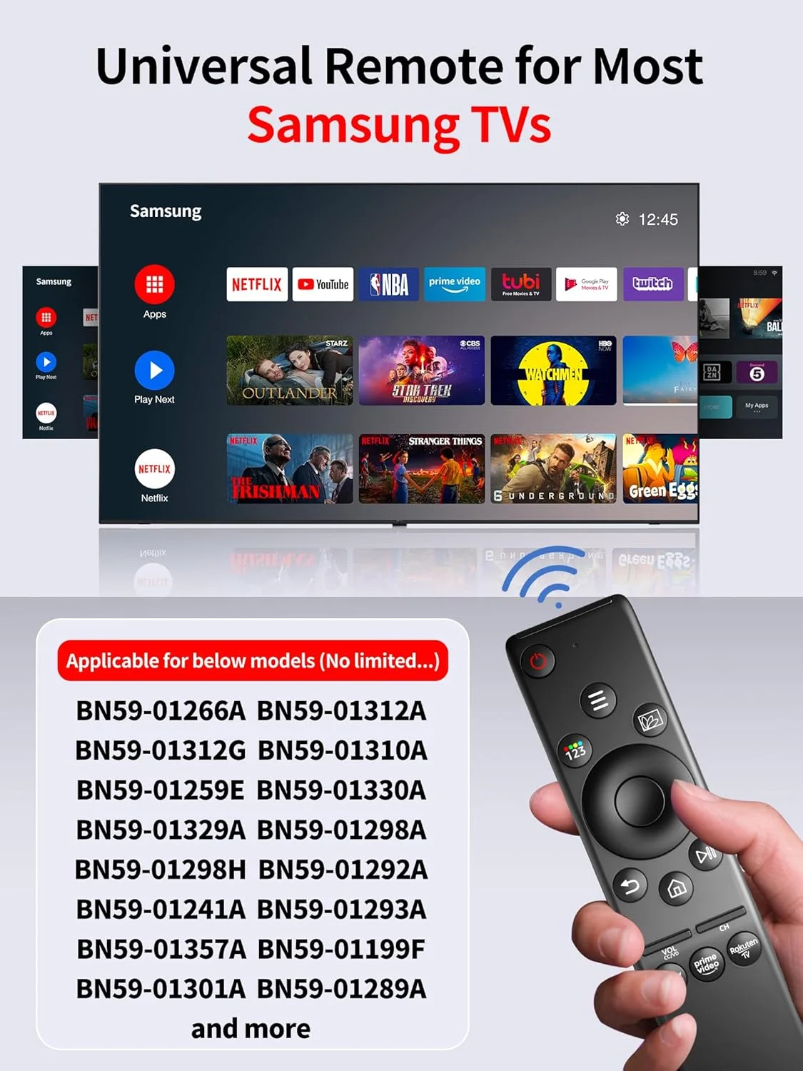 WDZP (بسته 2 عددی) ریموت کنترل یونیورسال برای تلویزیون های هوشمند سامسونگ، جایگزین ریموت کنترل تلویزیون های HD، 4K UHD، منحنی، QLED و سایر تلویزیون ها، با دکمه های نتفلیکس و پرایم ویدیو