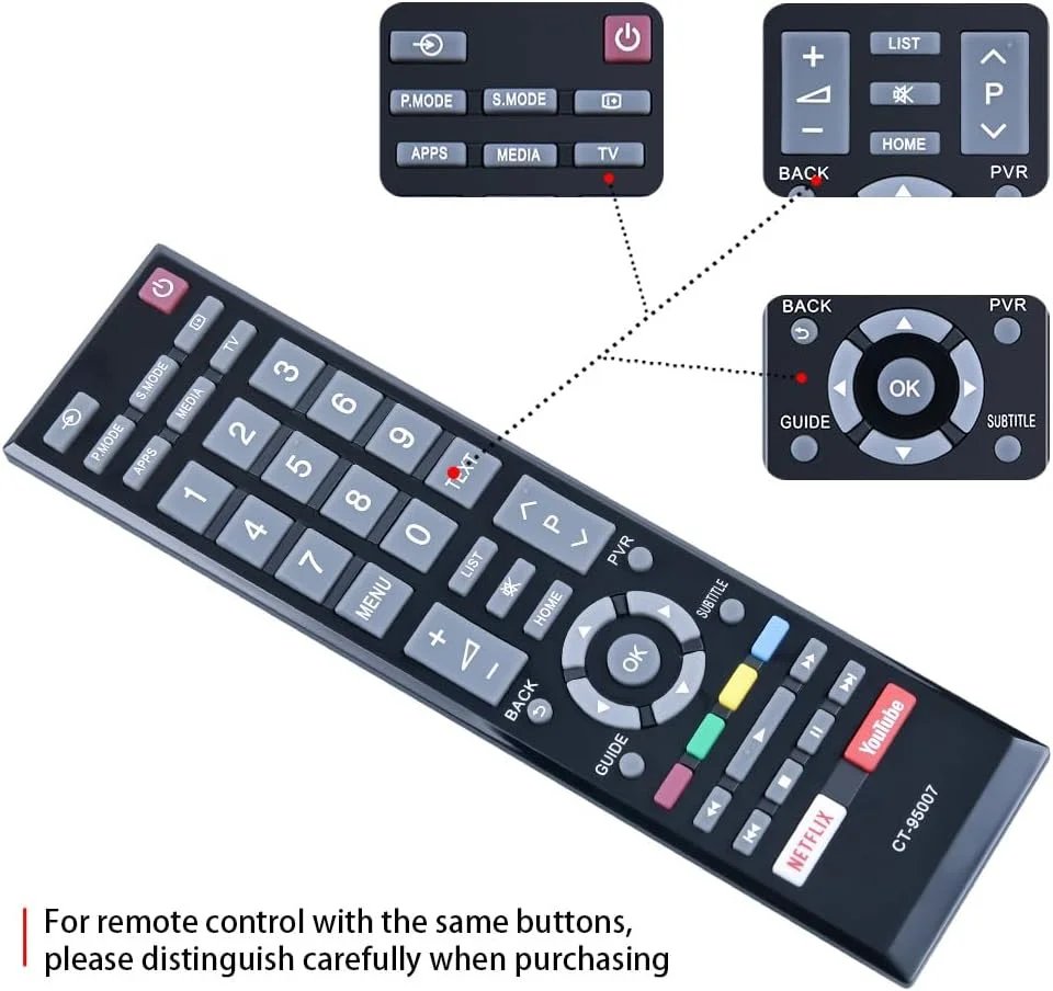 ریموت کنترل تلویزیون توشیبا مدل RM-L1625، مناسب برای Ct8054 Ct-8509 CT-90336 همراه با دکمه های یوتیوب و نتفلیکس