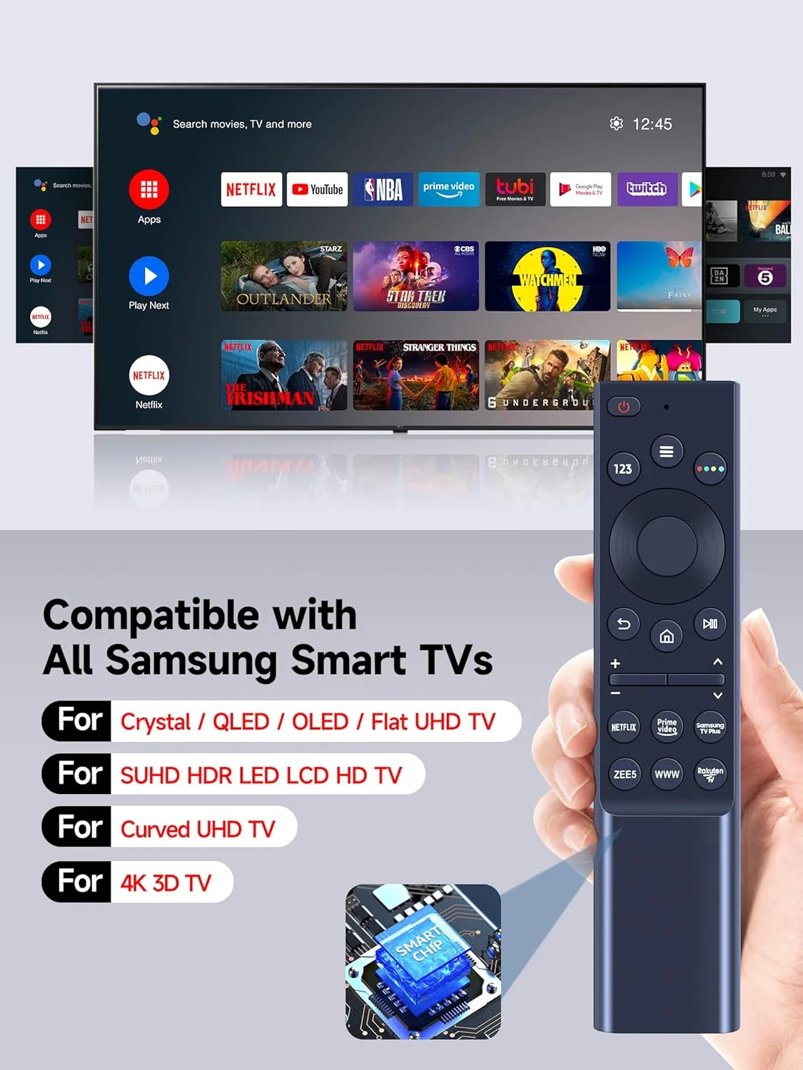 ریموت کنترل یونیورسال جدید برای تلویزیون های هوشمند سامسونگ 4K QLED LED NEO UHD HDTV و تلویزیون های خمیده، دارای دکمه های نتفلیکس و پرایم ویدیو