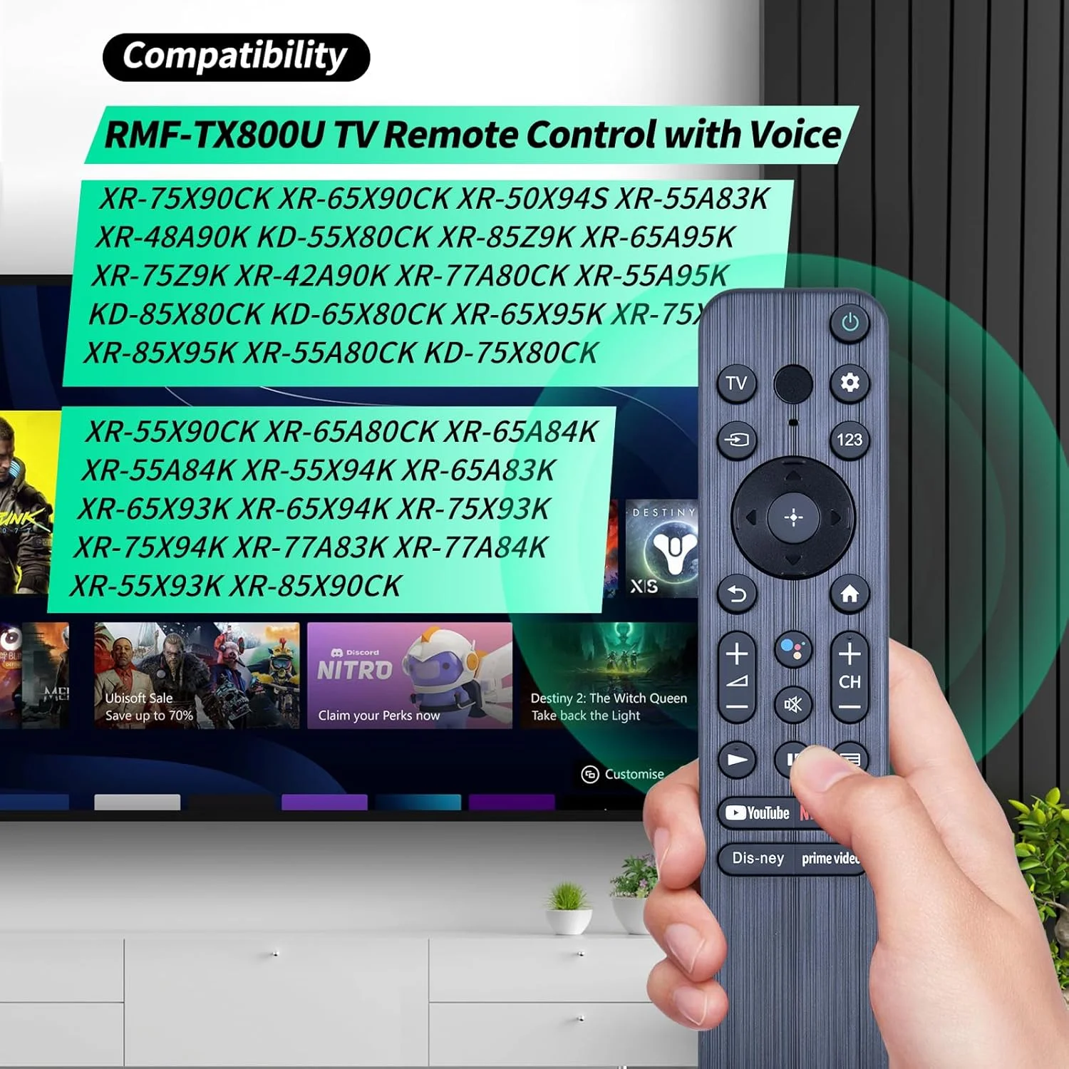 ریموت کنترل جستجوی صوتی جایگزین RMF-TX800U مناسب برای تلویزیون هوشمند 4K HDR LED سونی مدل های A80K X80K X95K X90K X85K (سال 2022) KD-50X85K KD-75X85K KD-85X85K XR-65X90K KD-50X80K KD-55X80K XR-65A80K XR-55X90K