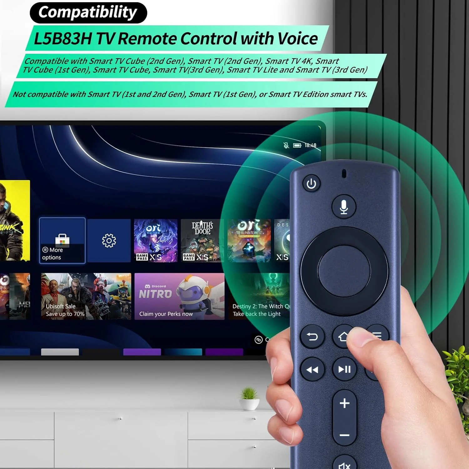 ریموت صوتی جایگزین WDZP L5B83H نسل دوم با کنترل صدا و پاور - سازگار با فایر تی وی استیک (مدل 2016 و جدیدتر)، آمازون تی وی (نسل سوم)، آمازون تی وی کیوب (نسل اول و دوم)