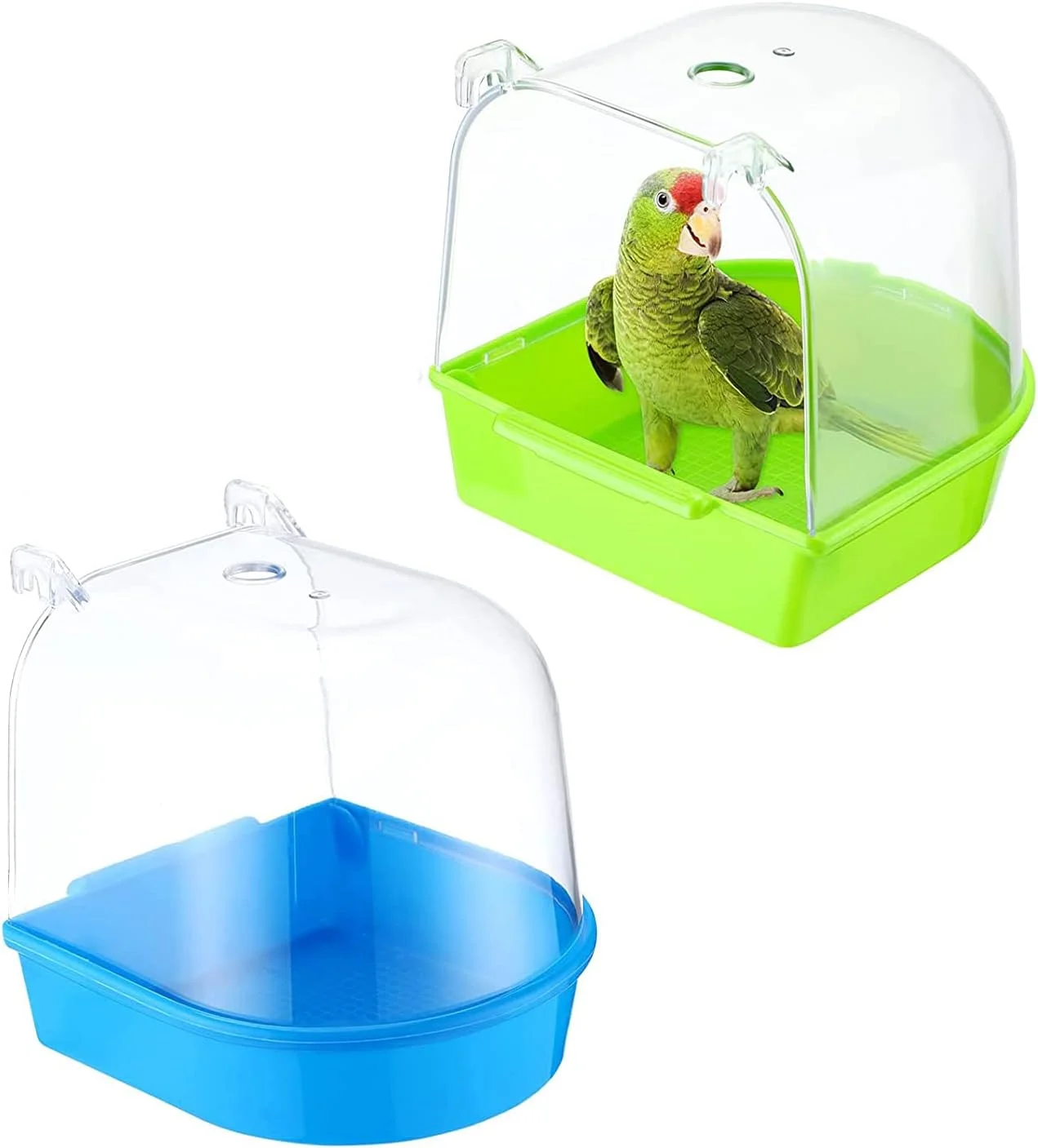 جعبه حمام پرنده Excefore، 2 عدد وان حمام طوطی قفسی، لوازم جانبی قفس پرنده حمام برای قناری کوچک، مرغ عشق، عروس هلندی، باجریگار (آبی و سبز)