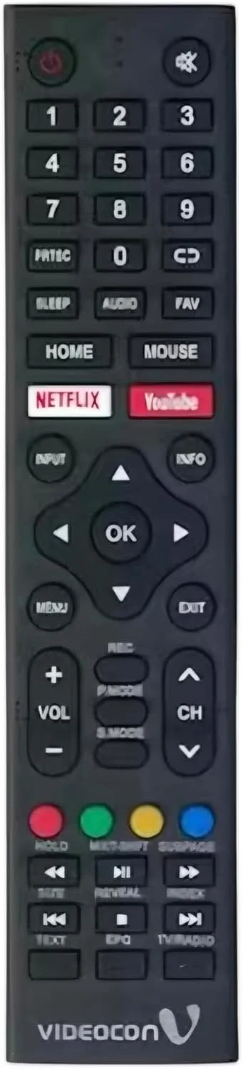 کنترل از راه دور تلویزیون هوشمند ویدئوکون با دکمه‌های نتفلیکس و یوتیوب، مشکی