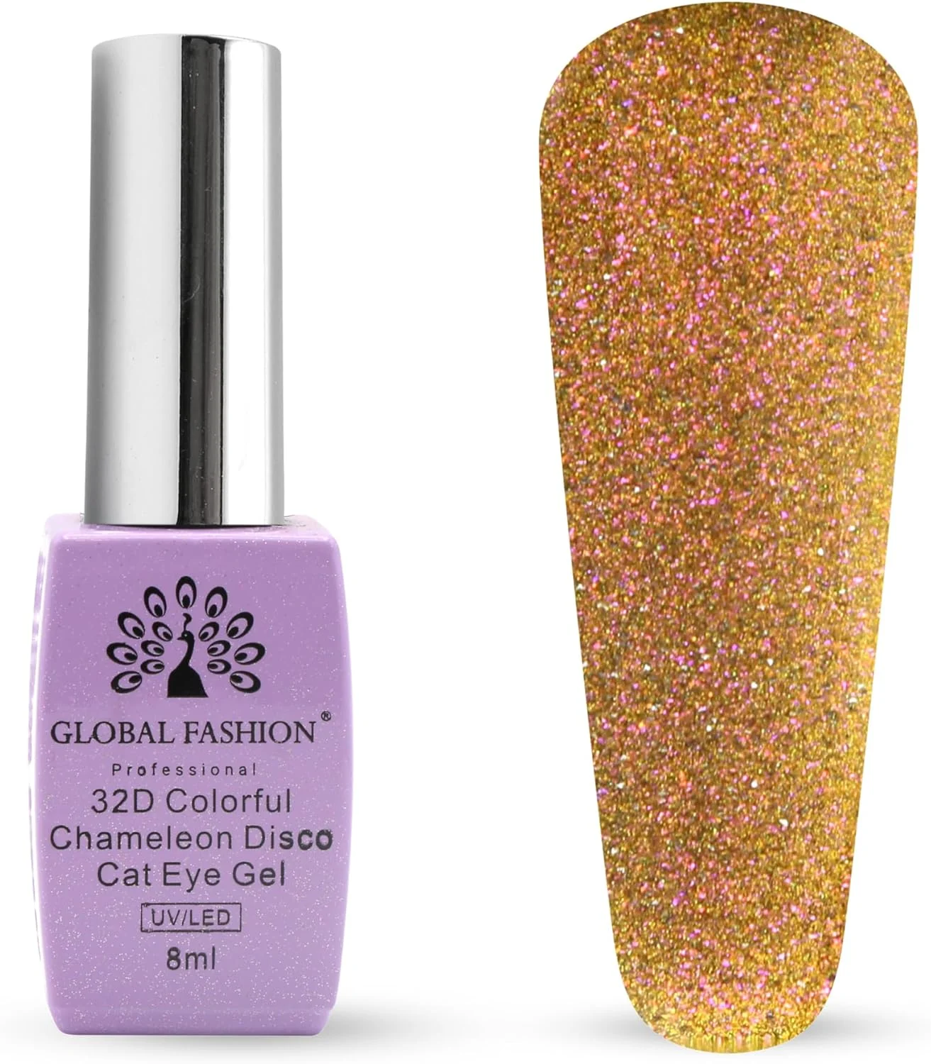 لاک ژل چشم گربه ای آفتاب غروب رزی مغناطیسی 32D، لاک ناخن ژلی UV/LED خیساندنی، جلوه دیسکو کهکشانی، درخشش ماندگار، هدیه طراحی ناخن (گرد ستاره طلایی، 8 میلی لیتر)