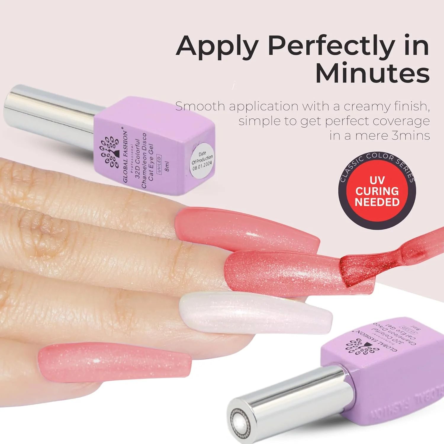 لاک ژل چشم گربه ای آفتاب غروب رزی مغناطیسی 32D، لاک ناخن ژلی UV/LED خیساندنی، جلوه دیسکو کهکشانی، درخشش ماندگار، هدیه طراحی ناخن (گرد ستاره طلایی، 8 میلی لیتر)