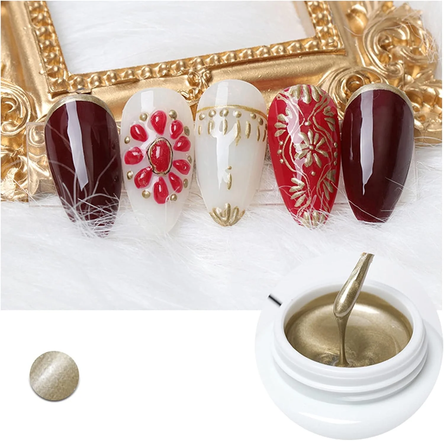 ژل طراحی ناخن متالیک آزونه، 2 عدد، ژل الاستیک خلاقانه طراحی ناخن، ژل UV برجسته برای طراحی و نقاشی ناخن (طلایی، نقره ای)