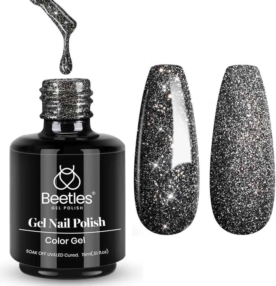 لاک ژل ناخن مشکی بیتلز، 1 عدد 15 میلی لیتری لاک ژل اکلیلی مشکی براق با رنگ منعکس کننده و درخشان، مناسب برای استفاده با لامپ UV، طراحی ناخن دیسکو، مانیکور سالنی، مناسب برای استفاده شخصی در منزل، هدیه برای خانم ها