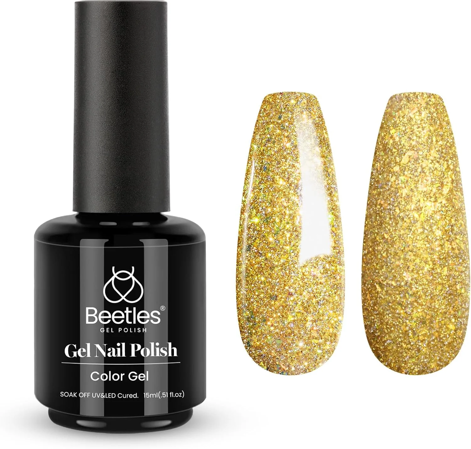 beetles Gel Polish Yellow Glitter Nail 15ml Champagne Gold Nail Soak Off Uv LED Nail Lamp Flashy Nail Art Manicure Salon DIY Home