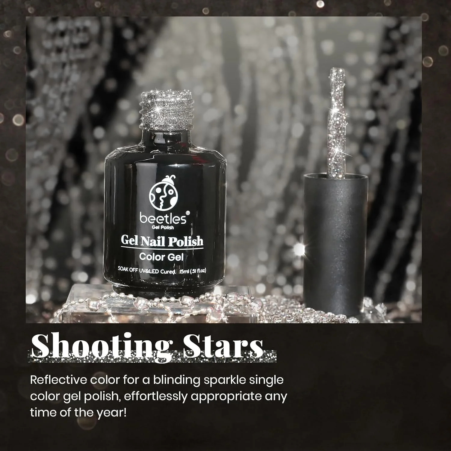 لاک ژل ناخن مشکی بیتلز، 1 عدد 15 میلی لیتری لاک ژل اکلیلی مشکی براق با رنگ منعکس کننده و درخشان، مناسب برای استفاده با لامپ UV، طراحی ناخن دیسکو، مانیکور سالنی، مناسب برای استفاده شخصی در منزل، هدیه برای خانم ها