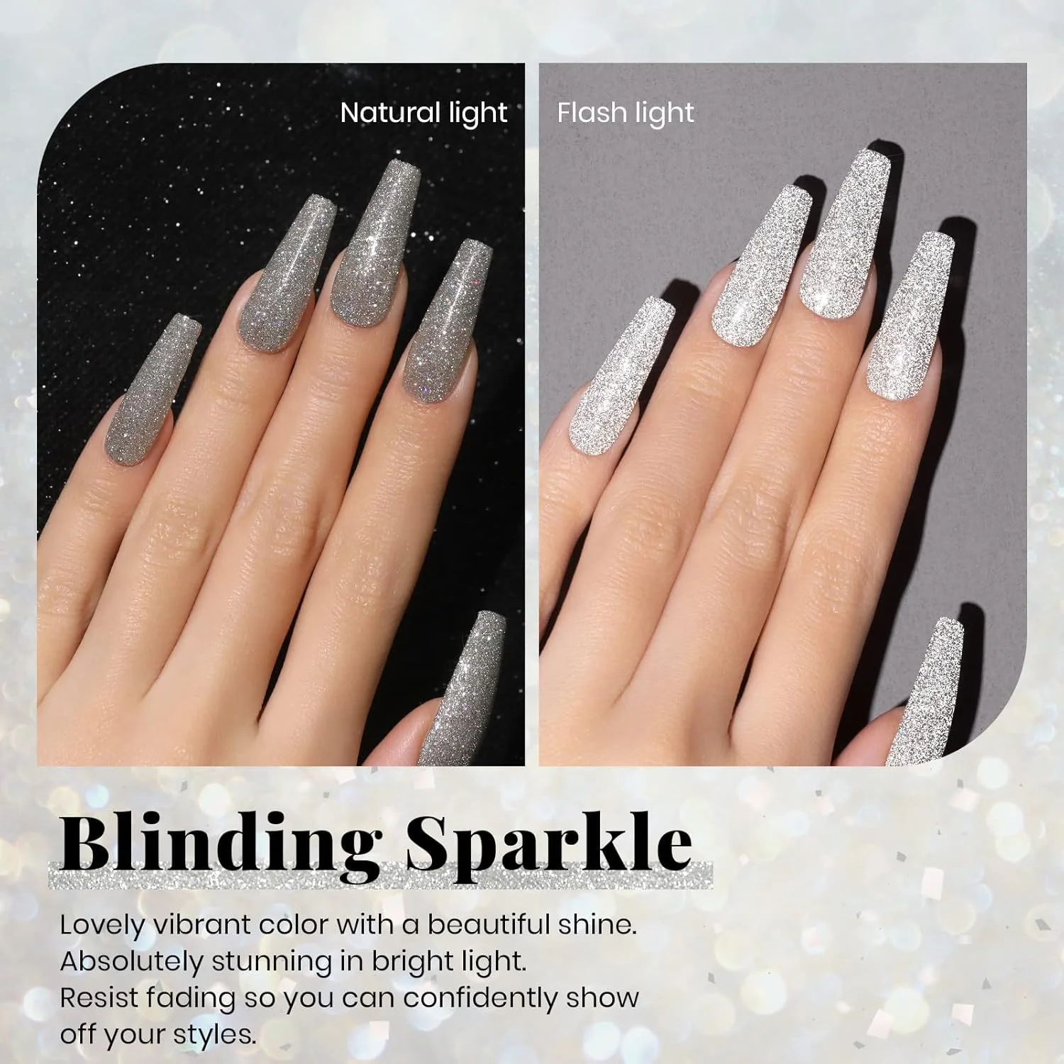 Beetles Gel Nail Polish Reflective Silver Glitter 15ml UV LED Nail Lamp Nail Art Manicure Salon DIY Home 0.5Oz