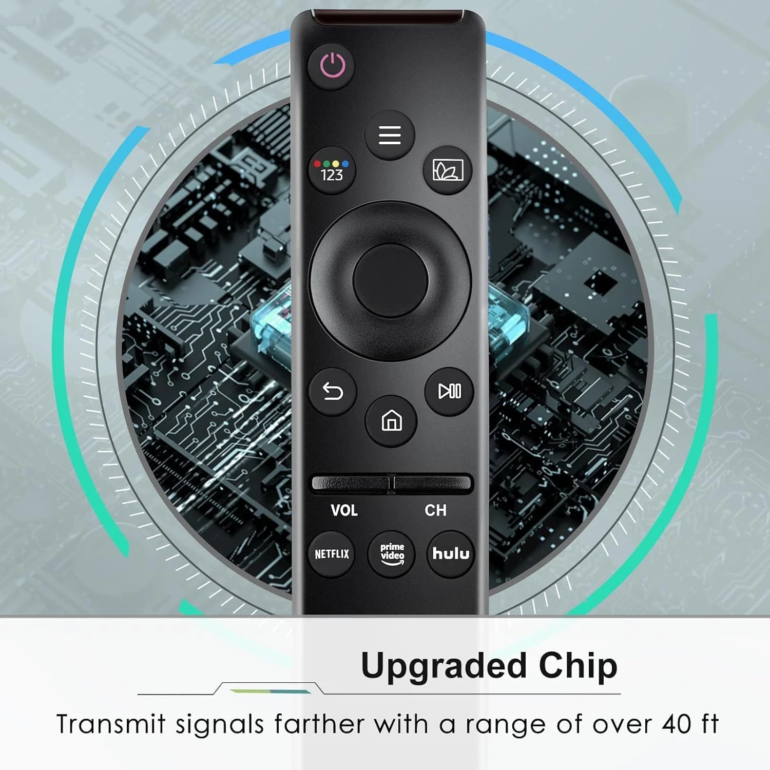 ریموت کنترل یونیورسال برای تلویزیون های هوشمند سامسونگ، جایگزین ریموت کنترل تلویزیون های HD، 4K UHD، خمیده QLED و سایر تلویزیون ها، دارای دکمه های نتفلیکس و پرایم ویدیو (Samsung Curved)