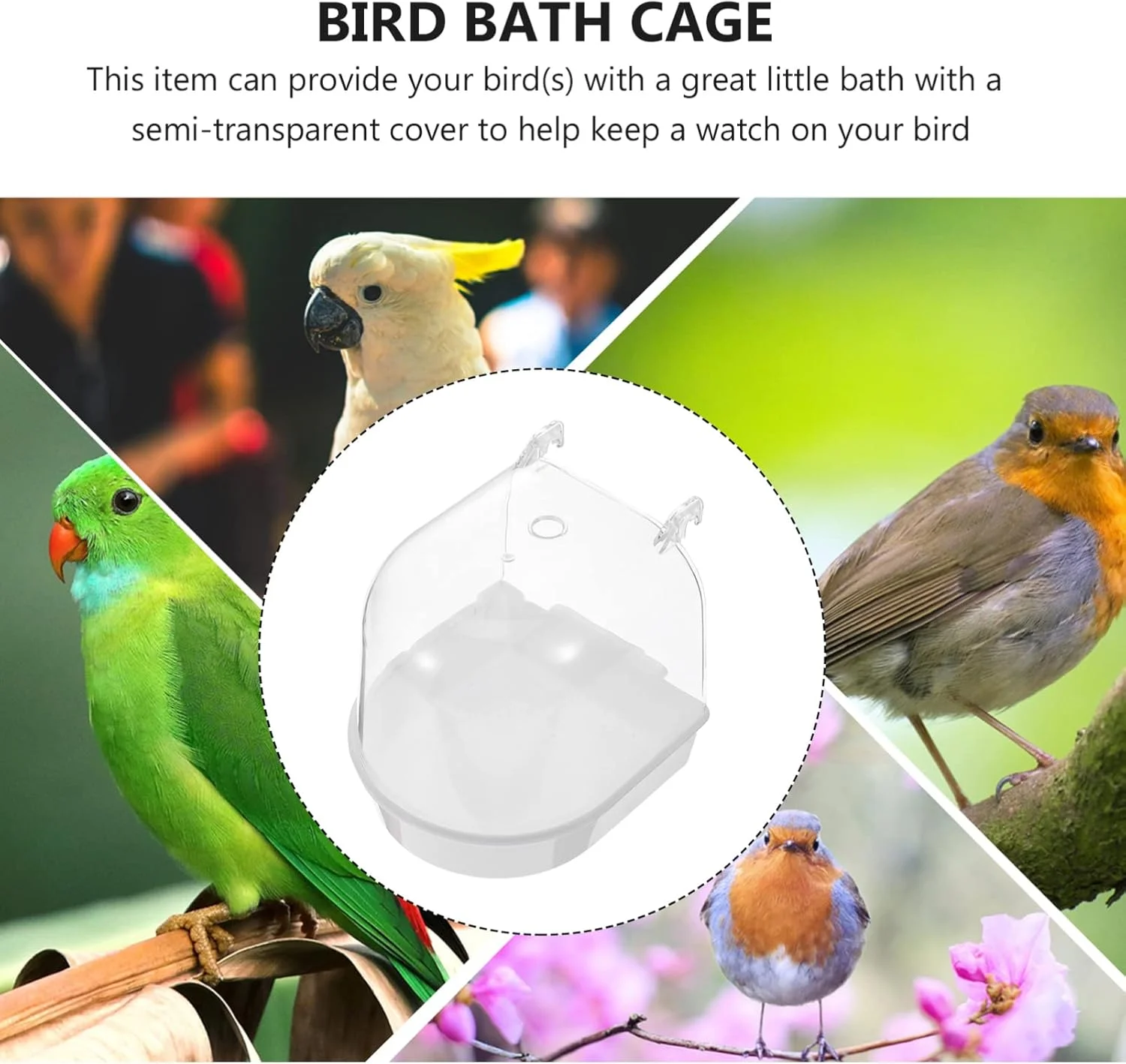 وان حمام پرنده، جعبه حمام طوطی، لوازم جانبی قفس طوطی آویزان با قلاب، جعبه دوش آب، سینی نگهدارنده غذای پرندگان کوچک، قناری، طوطی، مرغ عشق وان حمام پرنده، جعبه حمام طوطی، لوازم جانبی قفس طوطی آویزان با قلاب، جعبه دوش آب، سینی نگهدارنده غذای پرندگان کوچک، قناری، طوطی، مرغ عشق