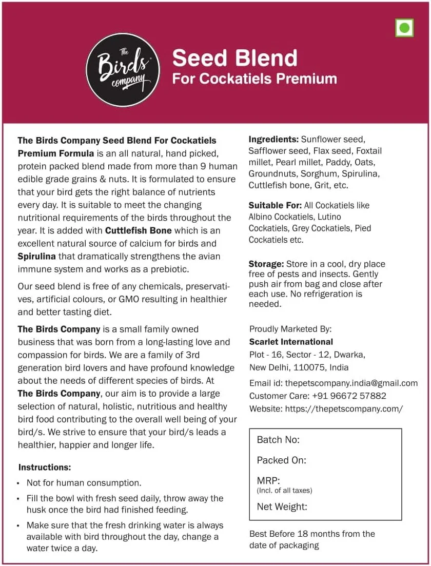 مخلوط دانه ممتاز شرکت پرندگان شامل 9 غله و آجیل، غنی شده با اسپیرولینا، غذای پرنده برای عروس هلندی، 450 گرم