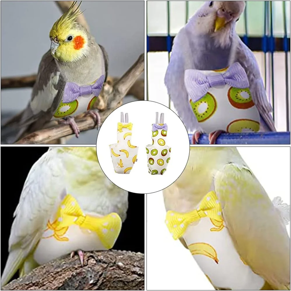 2 عدد پوشک پرنده لباس پرواز طوطی زیبا قابل شستشو و تنفس با پاپیون تزئینی لباس پرندگان خانگی برای مرغ عشق و عروس هلندی